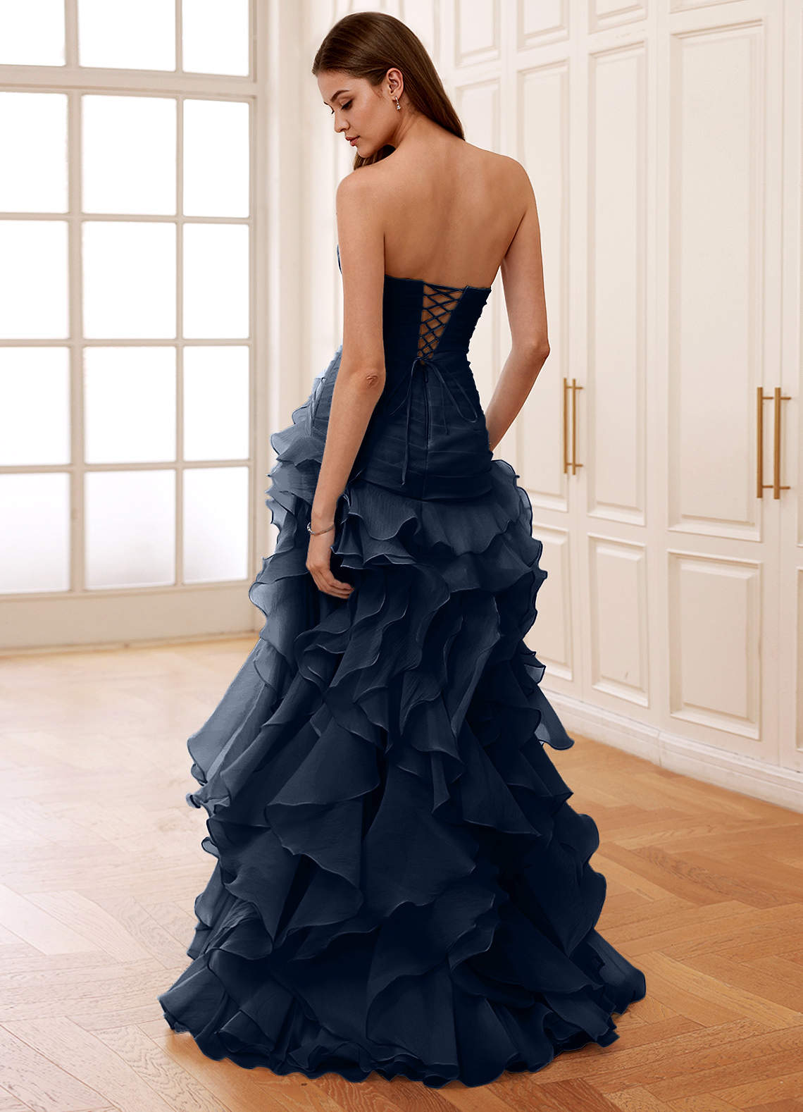 Christabelle Mermaid Sweetheart Chiffon Evening Dress in Navy Blue