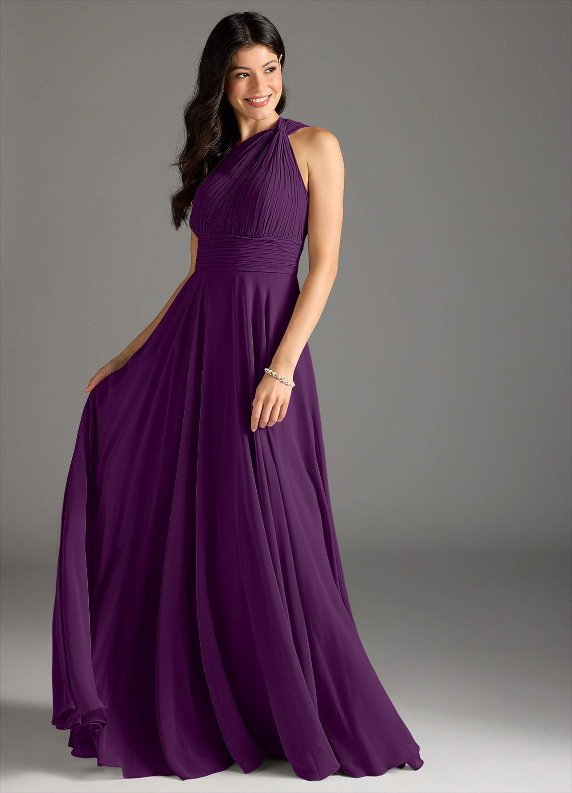 Charlize A-Line One-Shoulder Chiffon Bridesmaid Dress in Grape