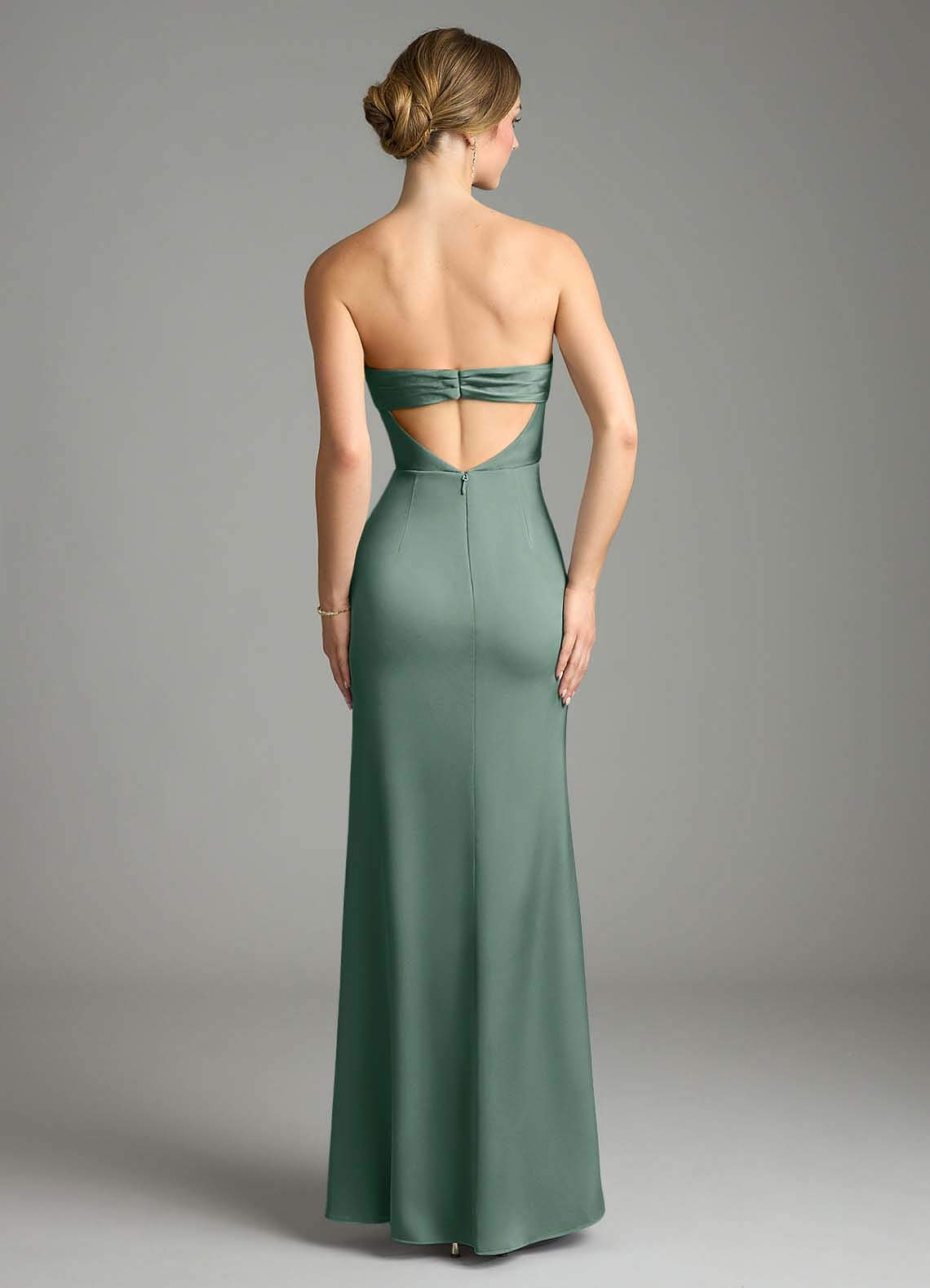 Leonis Mermaid Cowl-Neck Stretch Satin Bridesmaid Dress in Eucalyptus