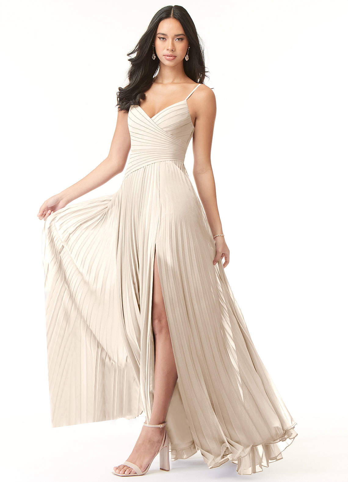 Vini A-Line V-Neck Chiffon Bridesmaid Dress in White Alabaster
