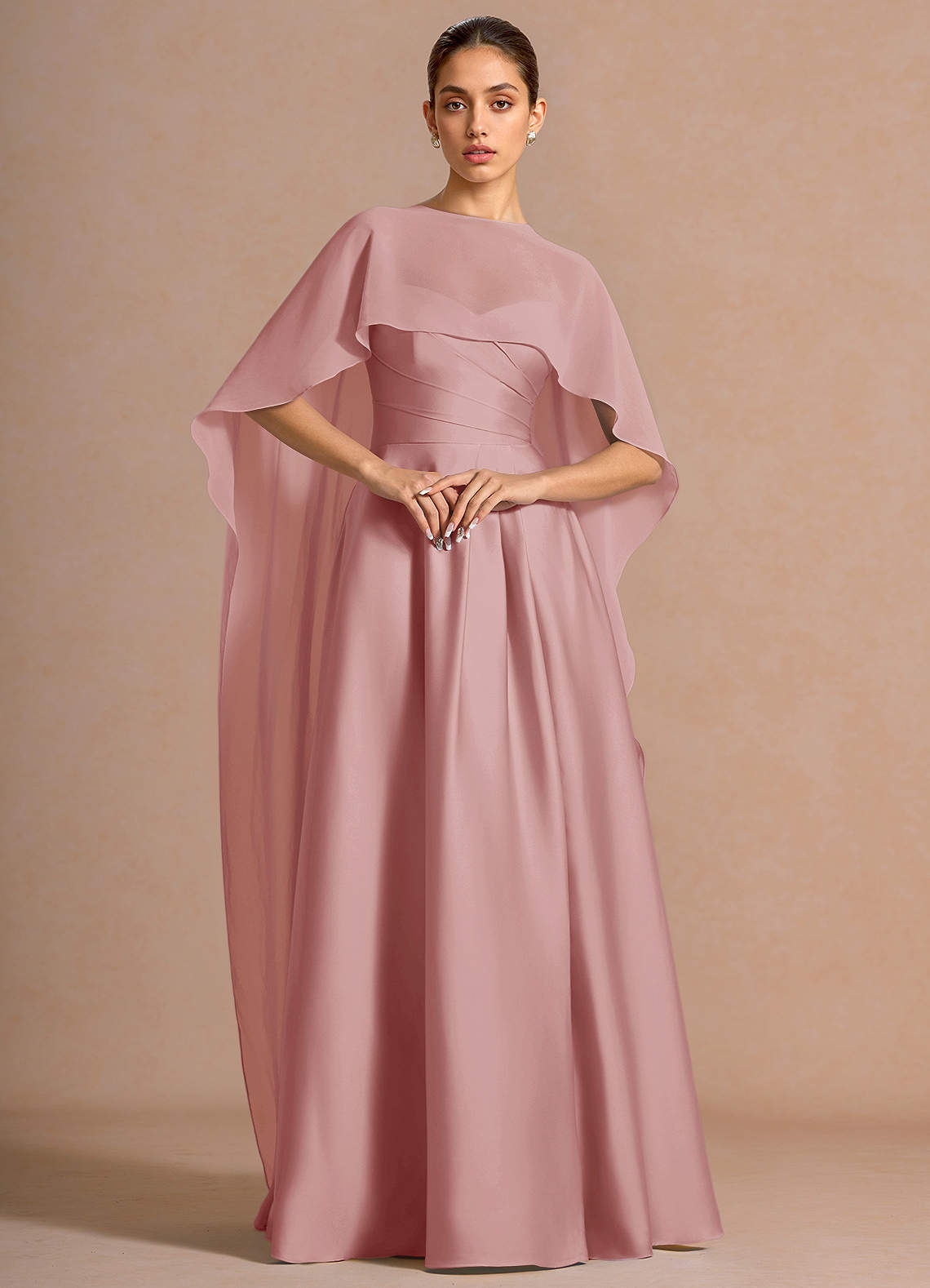 Nancy A-Line V-Neck Stretch Satin and Chiffon Evening Dress in Sky Blue