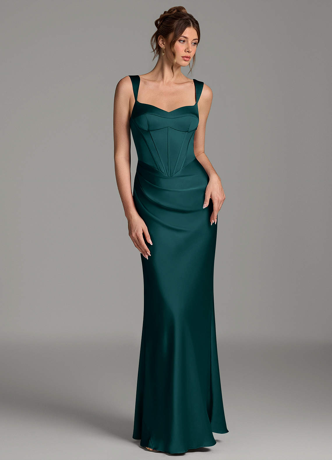 Mela Sheath Sweetheart Stretch Satin Bridesmaid Dress in Pine