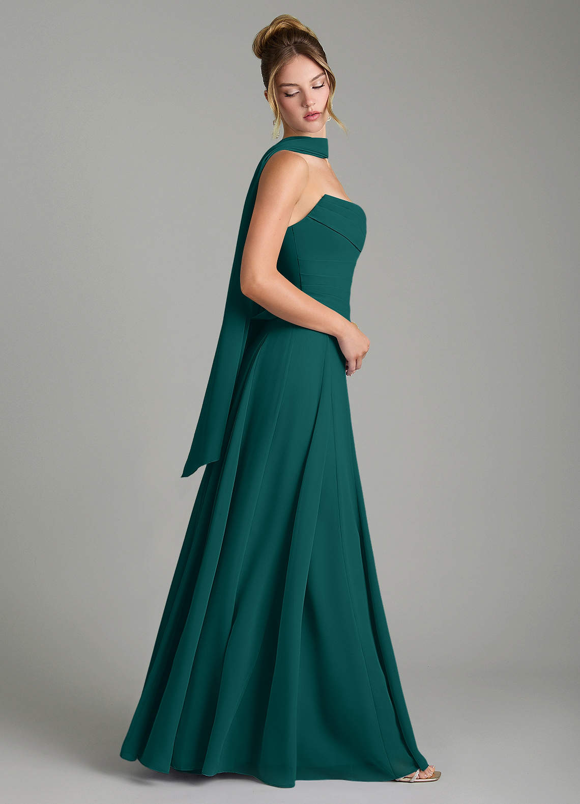 Gabriela A-Line Cowl-Neck Chiffon Bridesmaid Dress in Peacock
