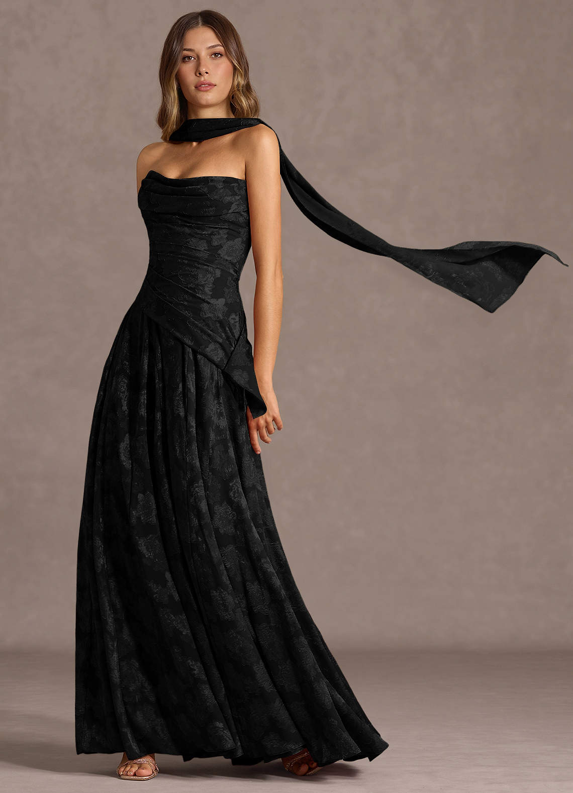 Gabriela A-Line Corset Fil Coupé Wedding Guest Dress in Black