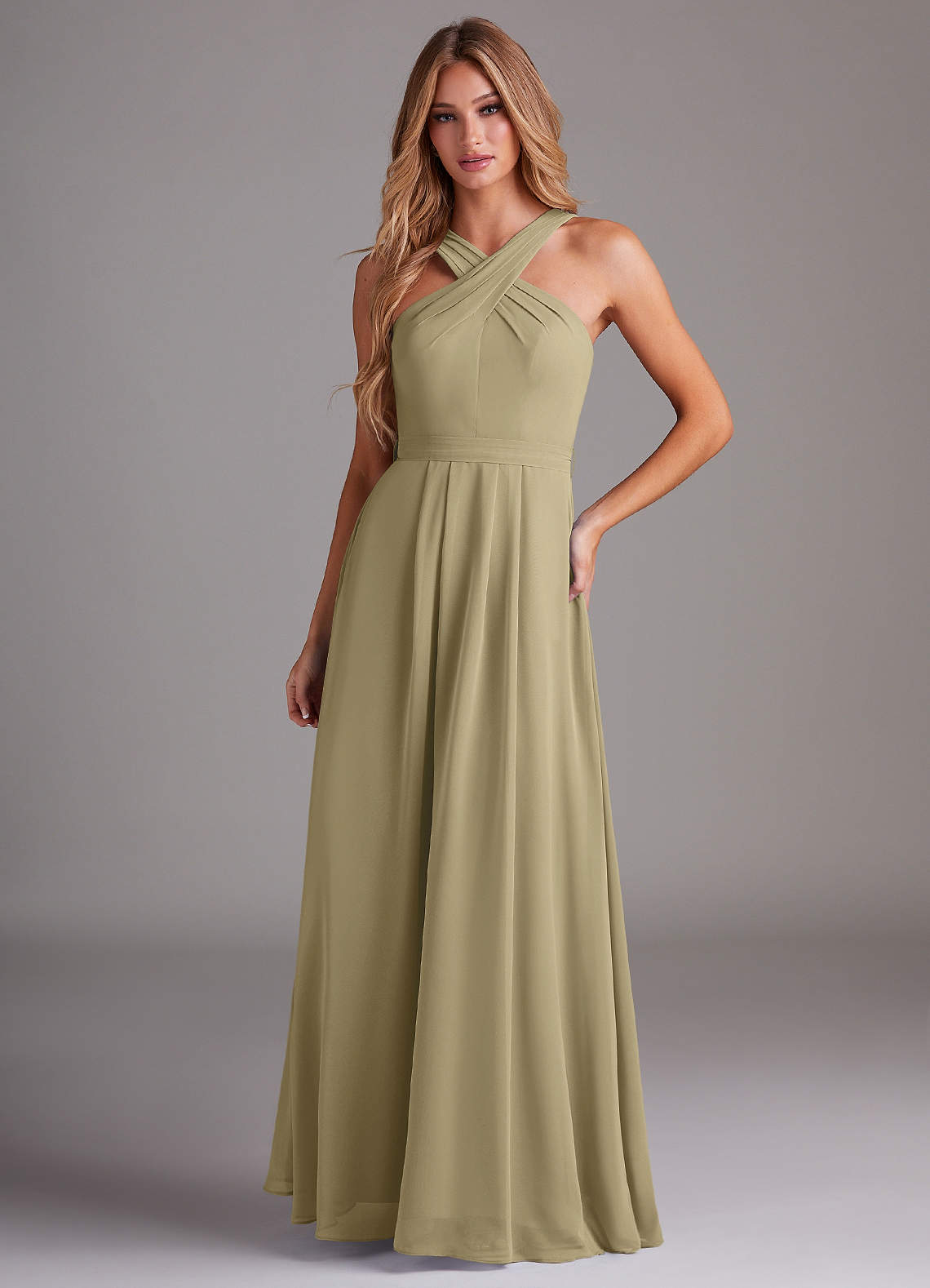 Dixie A-Line Halter Chiffon Bridesmaid Dress in Moss Green