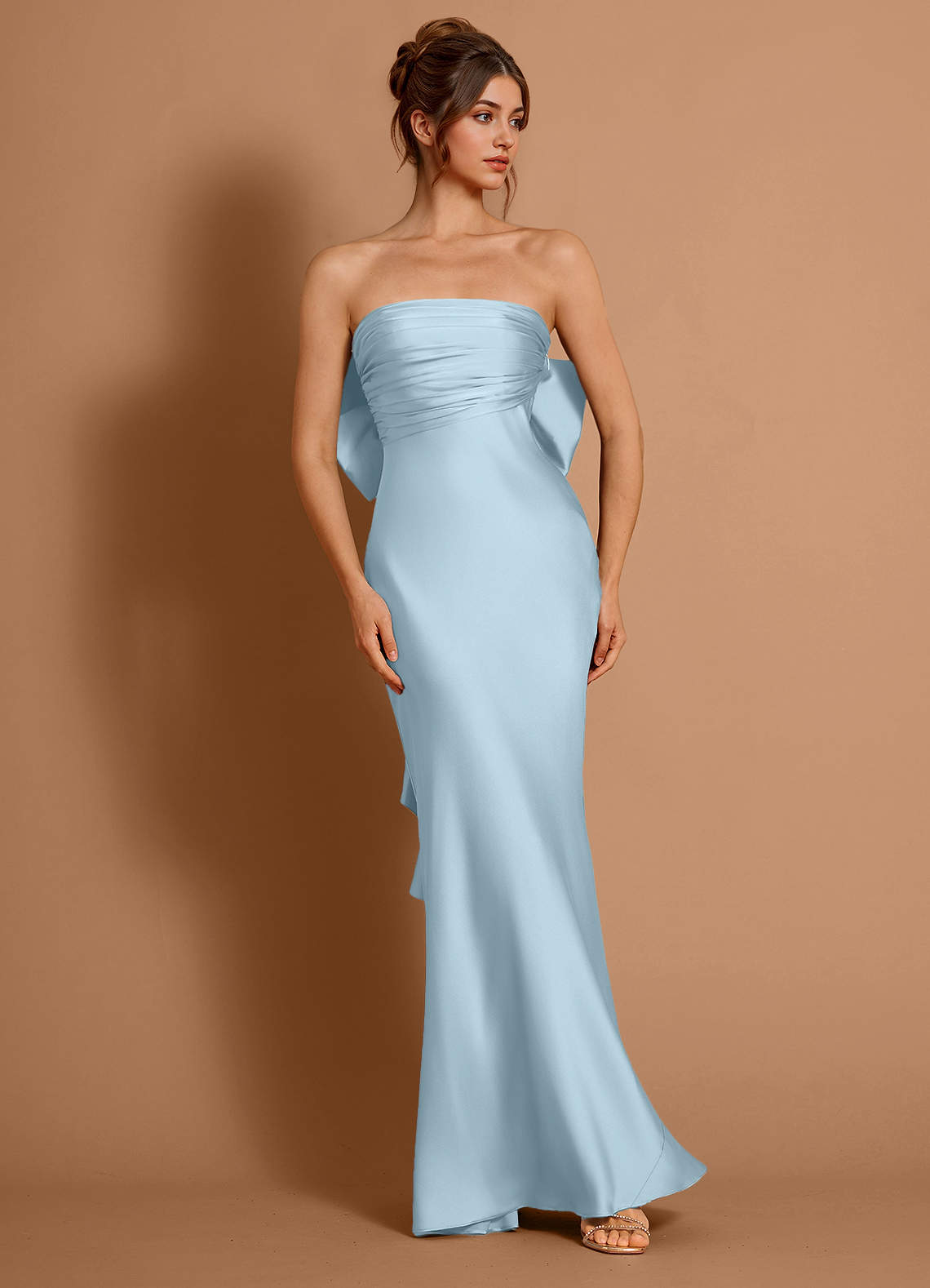 Aveline Mermaid Strapless Stretch Satin Evening Dress in Sky Blue