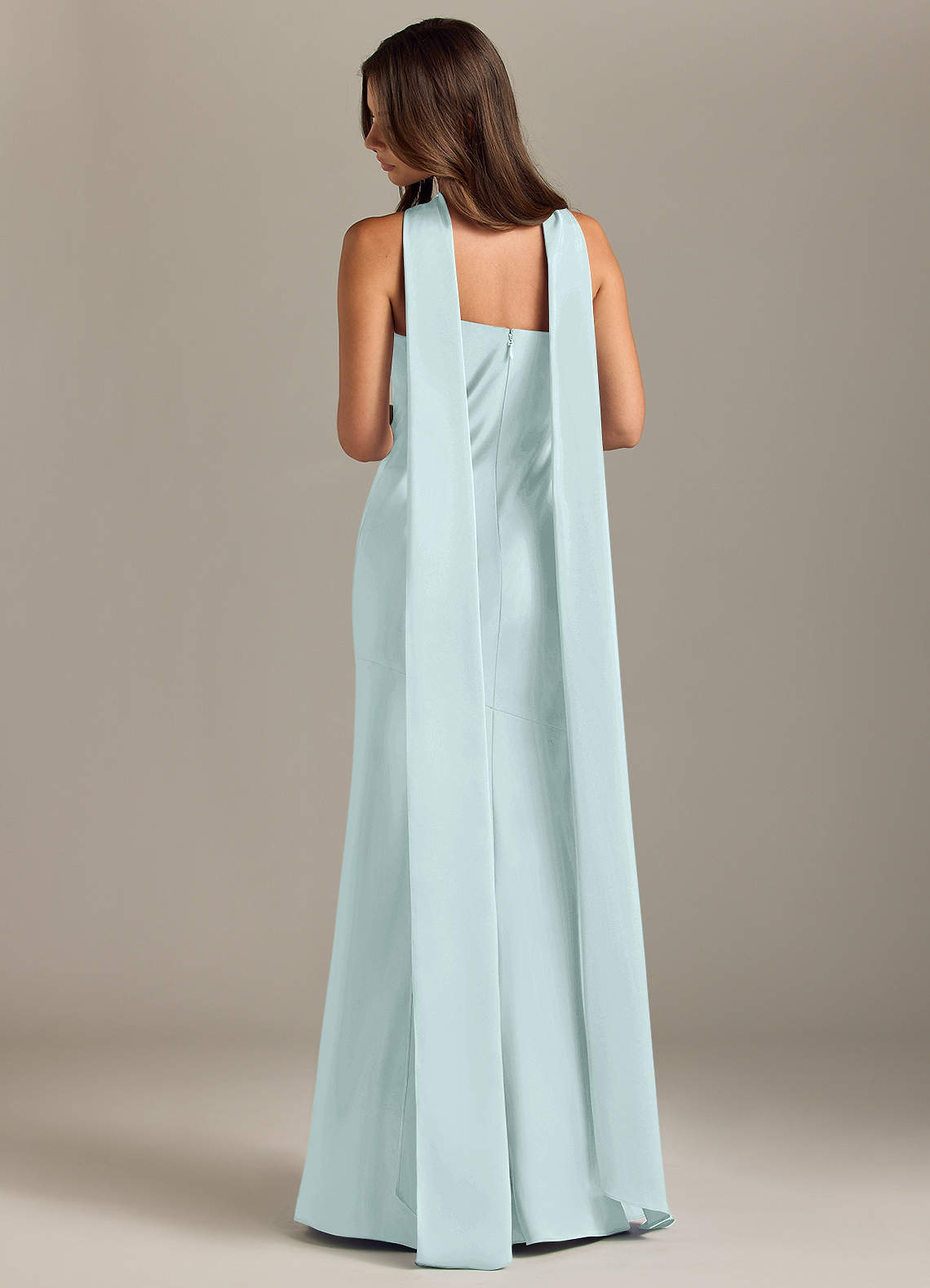 Kinsley Mermaid Halter Stretch Satin Bridesmaid Dress in Sea Glass