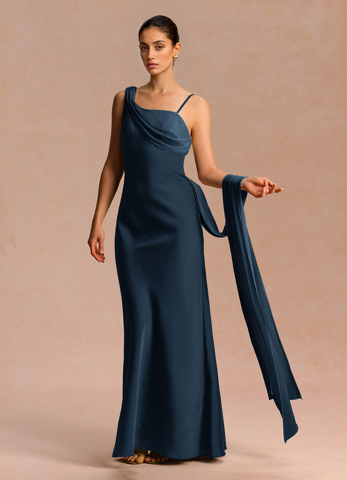 Ixchel A-Line Corset Crepe Chiffon Evening Dress in Navy