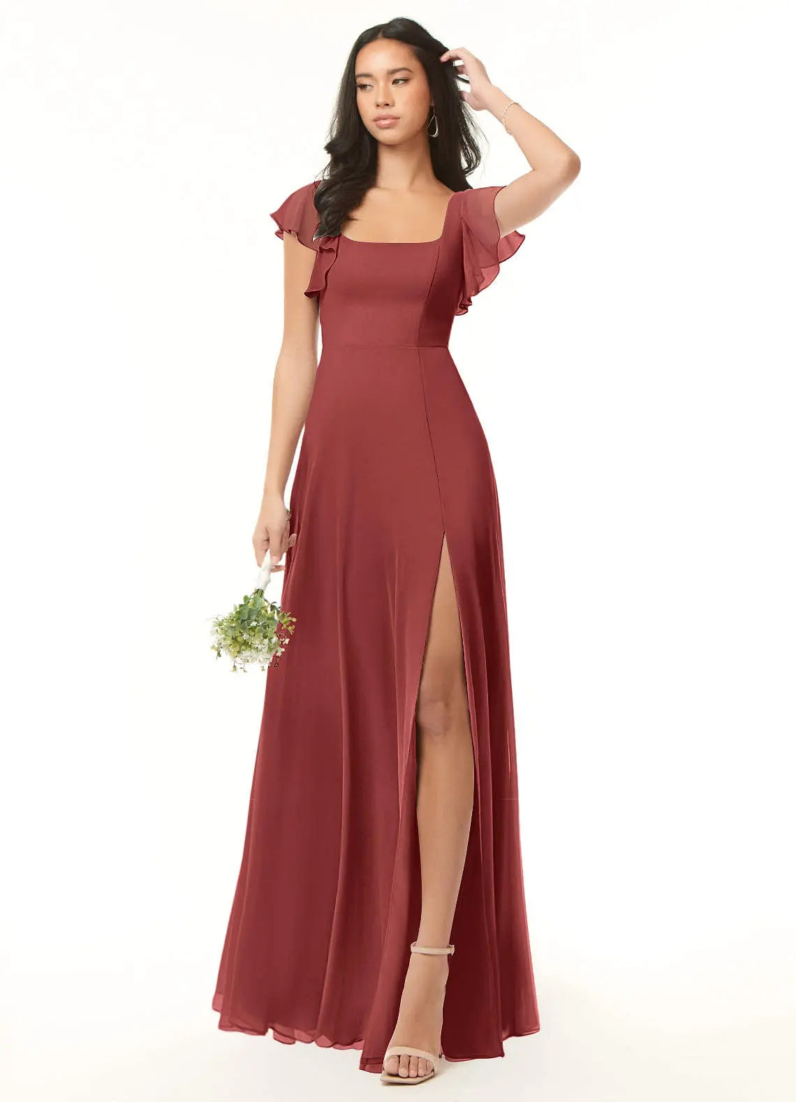 Bondi A-Line Square-Neck Chiffon Bridesmaid Dress in Terracotta