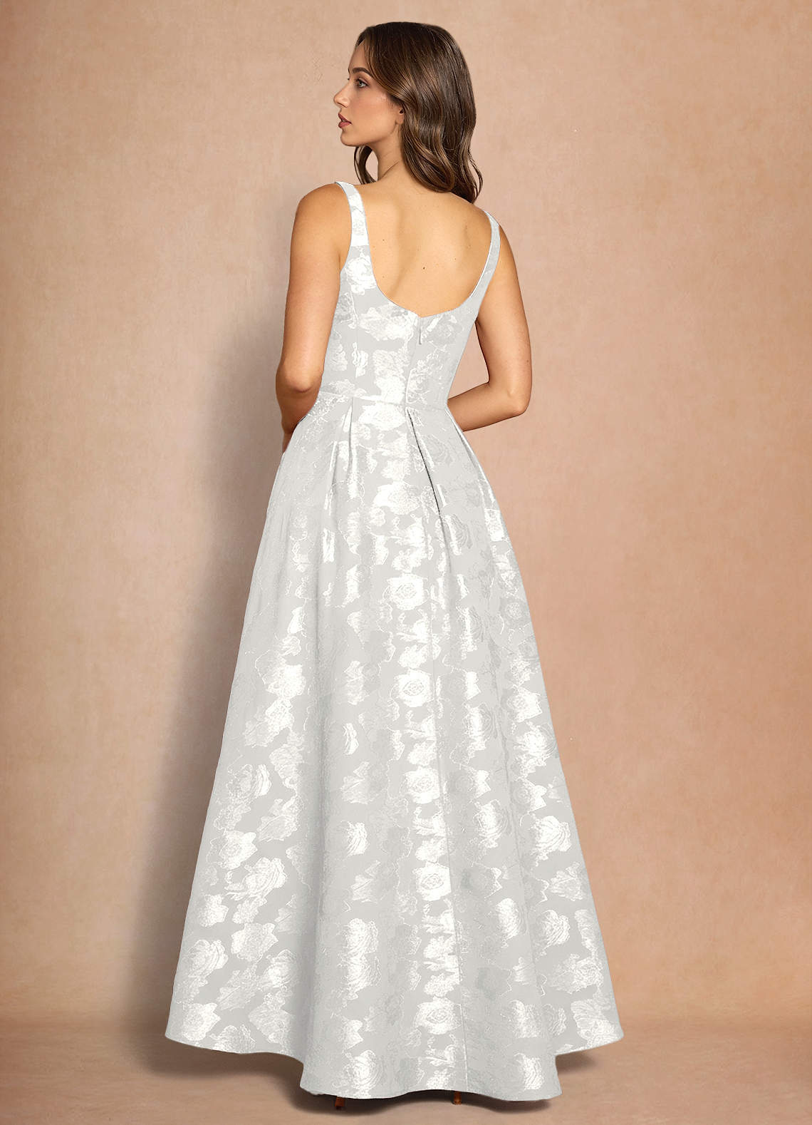 Briac A-Line Scoop-Neck Fil Coupé Evening Dress in White