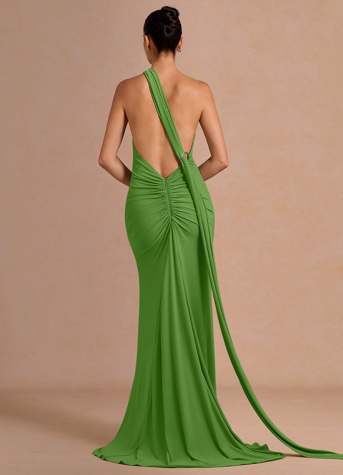 Miliani Sheath Neck-Tie Stretch Knit Evening Dress in Olive