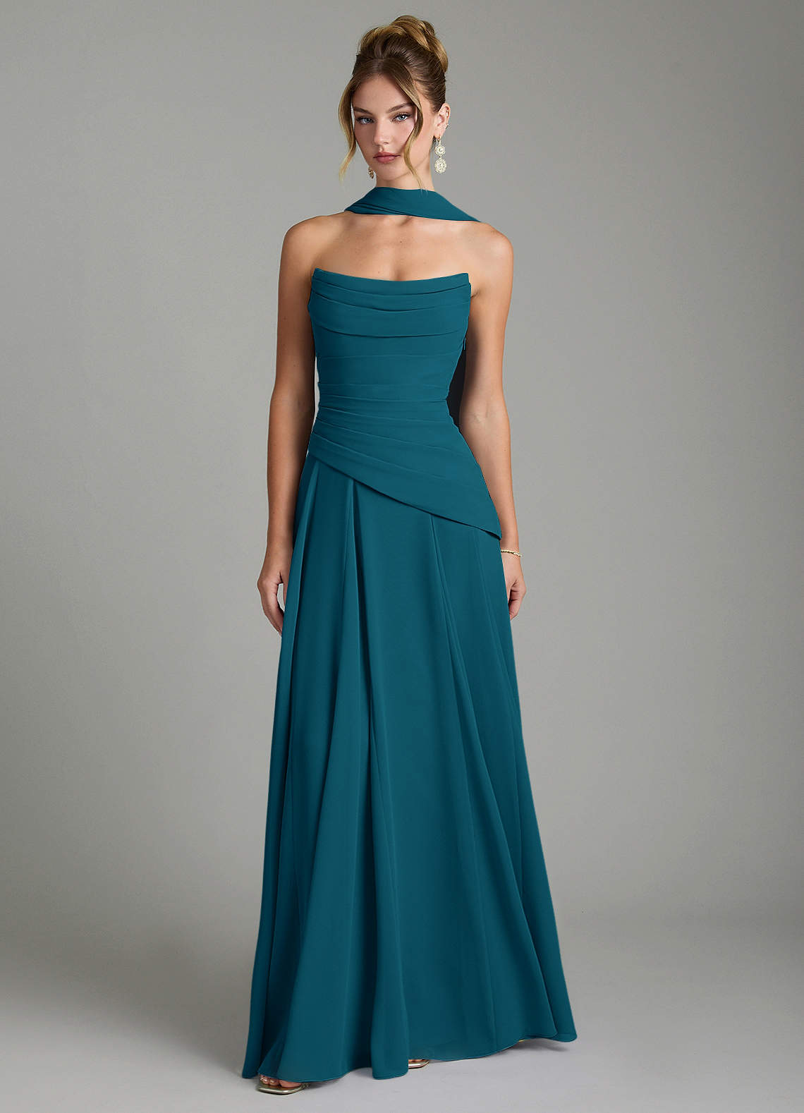 Gabriela A-Line Cowl-Neck Chiffon Bridesmaid Dress in Ink Blue