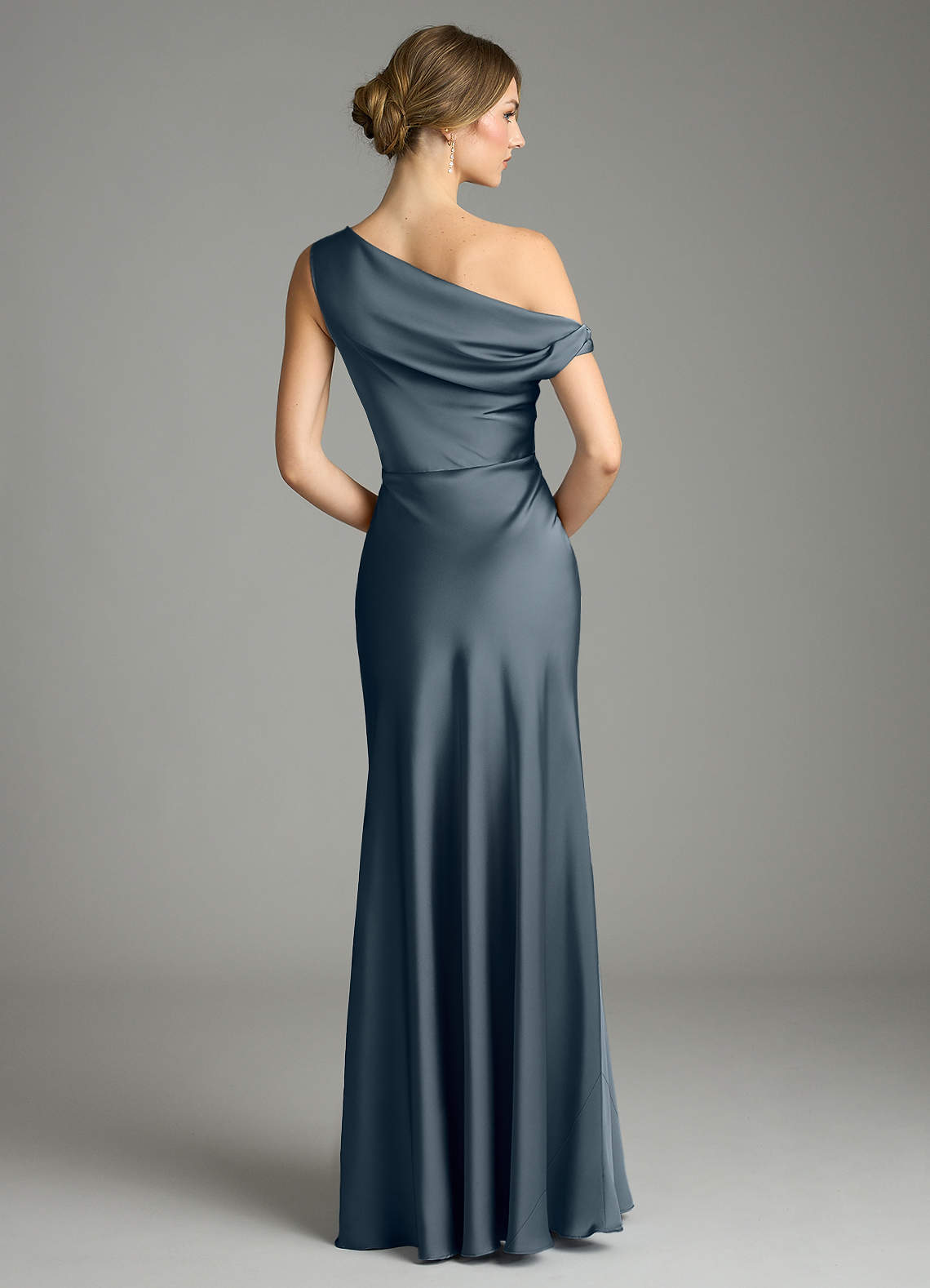 Emerson Mermaid One-Shoulder Stretch Satin Bridesmaid Dress in Twilight