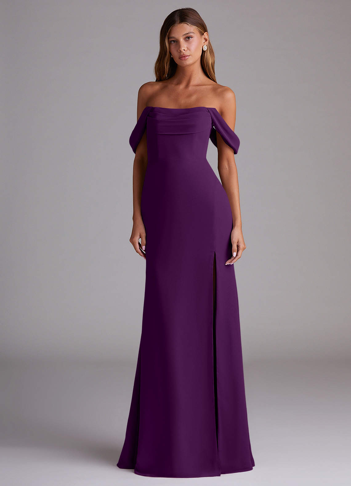 Saige A-Line Off-the-Shoulder Chiffon Bridesmaid Dress in Grape