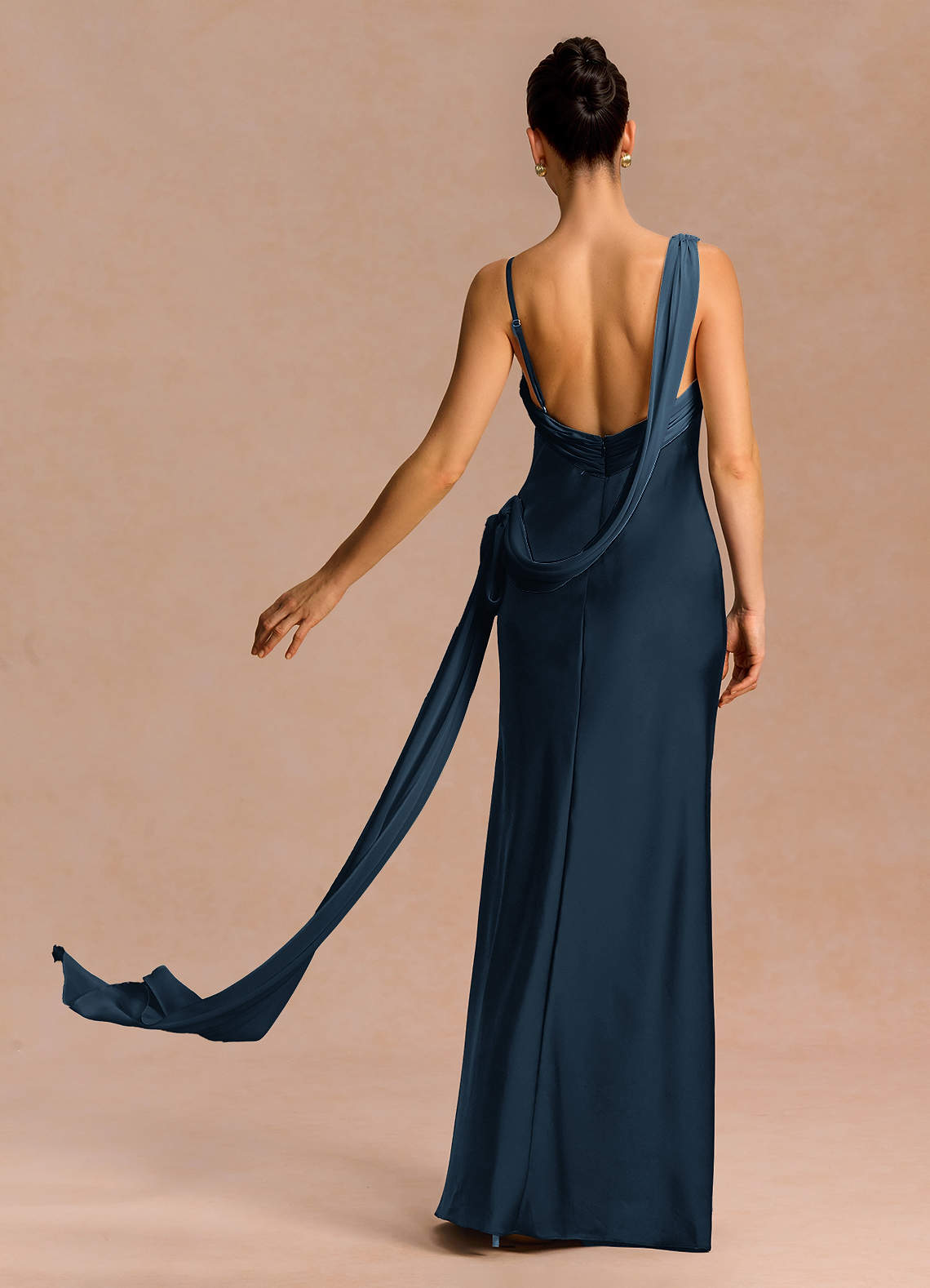 Ixchel A-Line Corset Crepe Chiffon Evening Dress in Navy