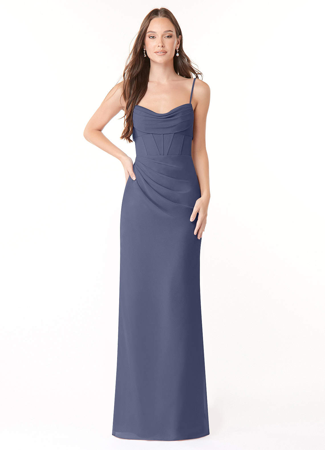 Mai Sheath Cowl-Neck Chiffon Bridesmaid Dress in Stormy
