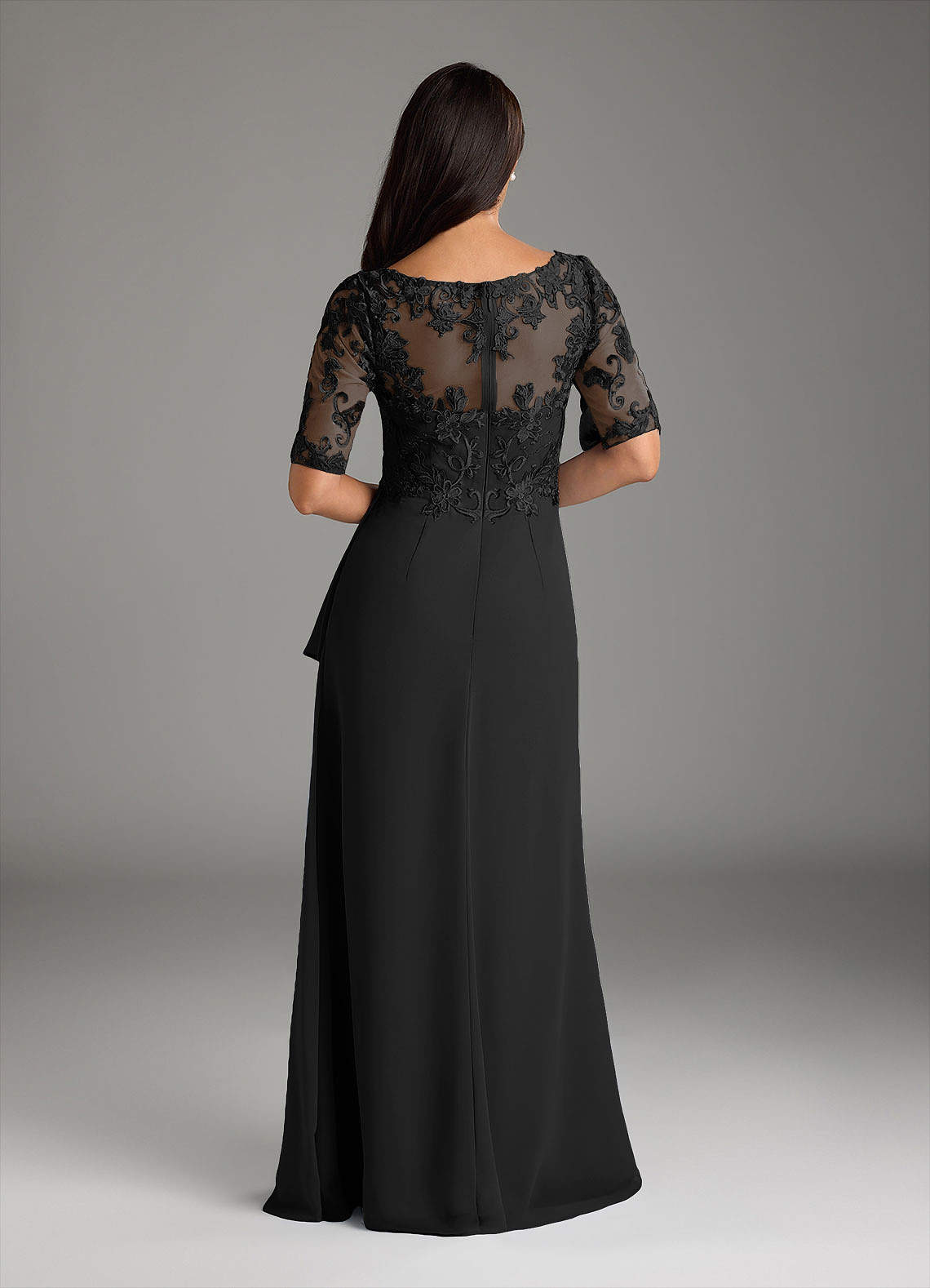 Amedeus A-Line V-Neck Chiffon and Lace Mother of the Bride Dress in black