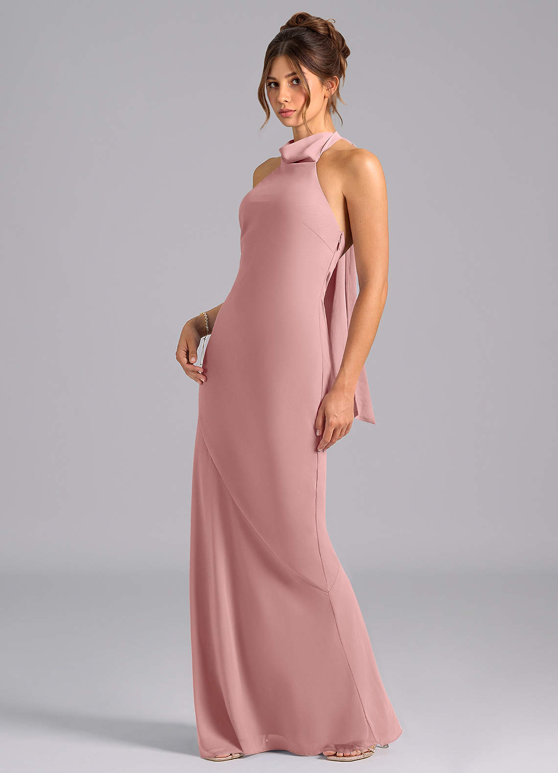 Velli Mermaid Halter Chiffon Bridesmaid Dress in dusty rose