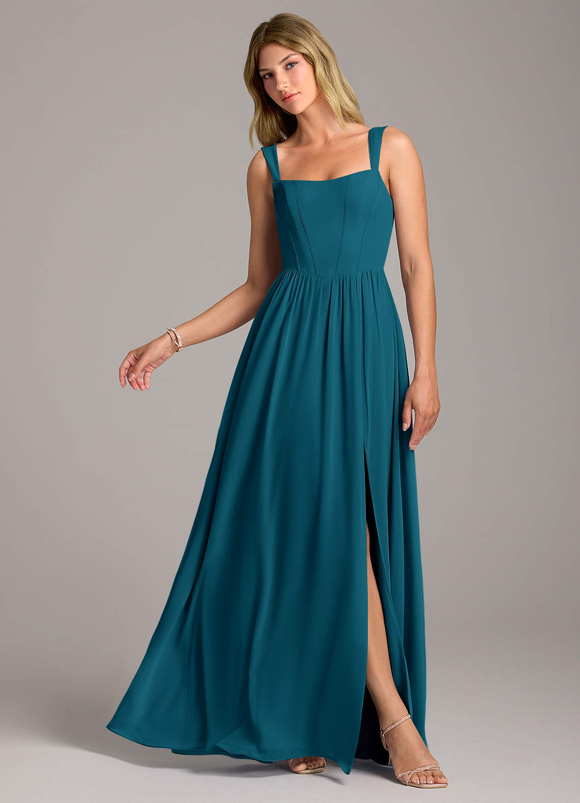 Rosaline A-Line Square-Neck Chiffon Bridesmaid Dress in Ink Blue