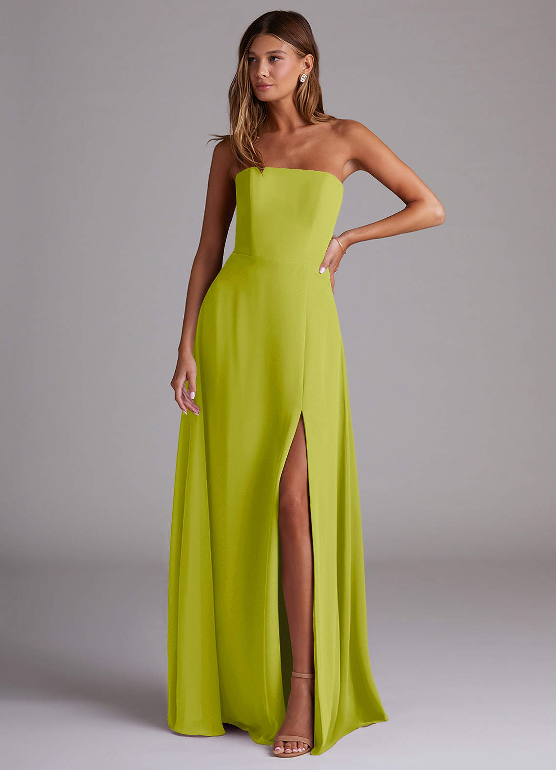 Wren A-Line Straight-Neck Chiffon Bridesmaid Dress in Lemongrass