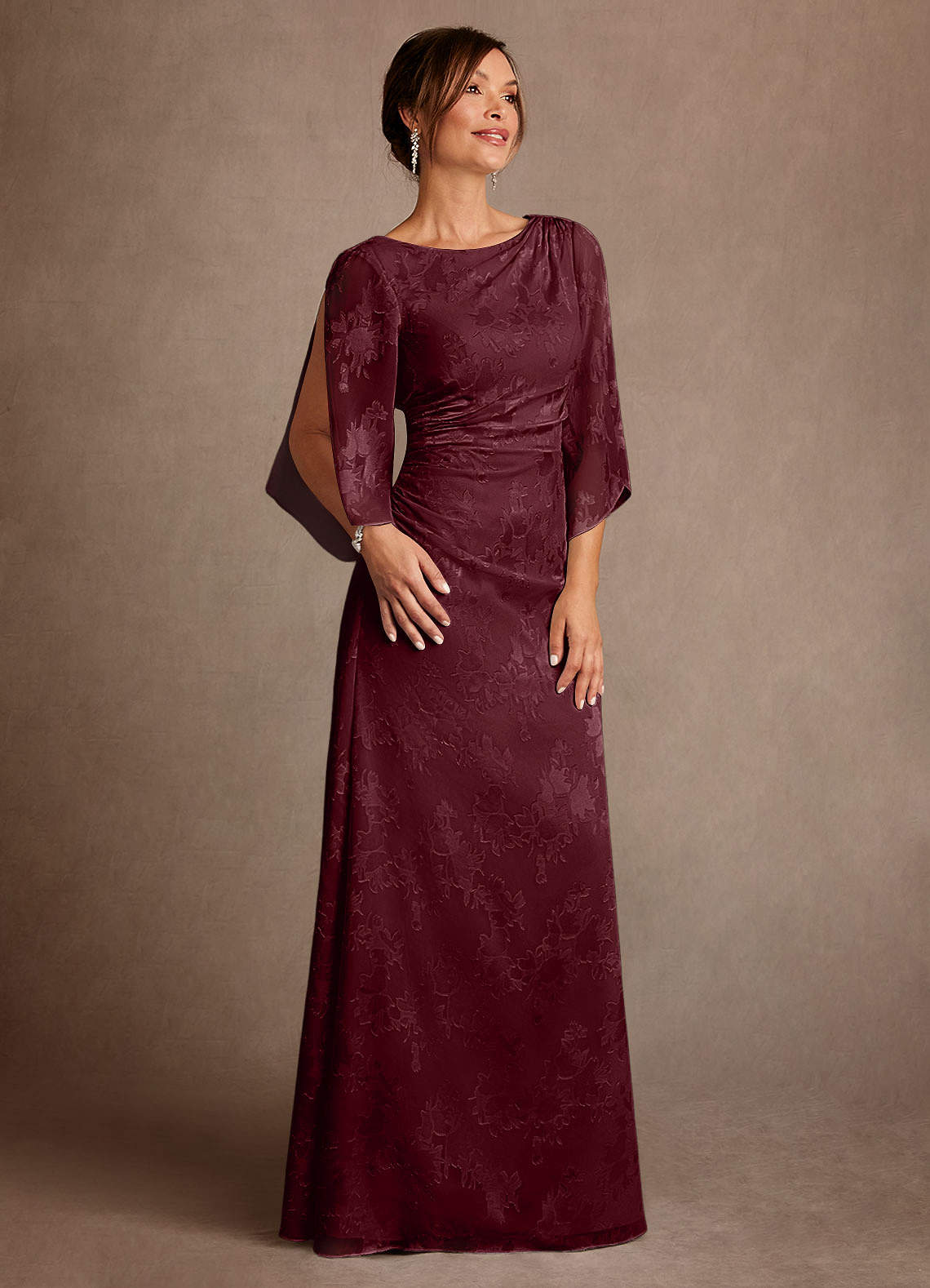 Anaheim Sheath Scoop-Neck Floral Burnout Mother of the Bride Dress in Cabernet