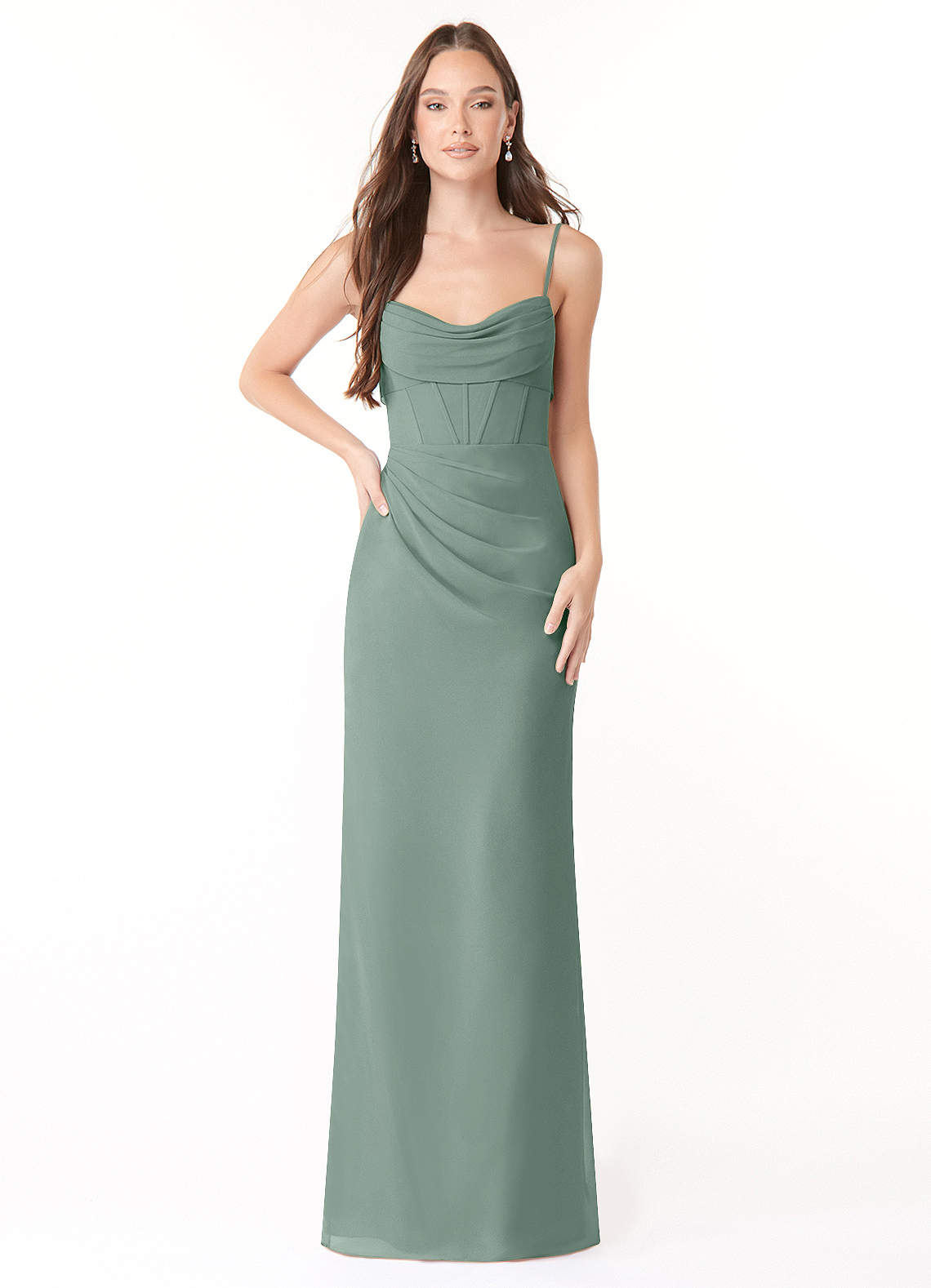 Mai Sheath Cowl-Neck Chiffon Bridesmaid Dress in Silver Sage