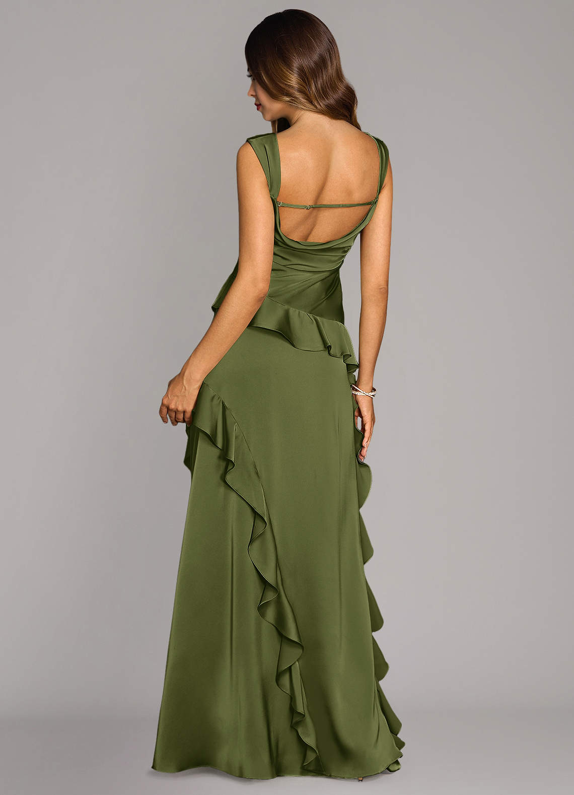 Sloane A-Line Sweetheart Stretch Satin Bridesmaid Dress in Olive