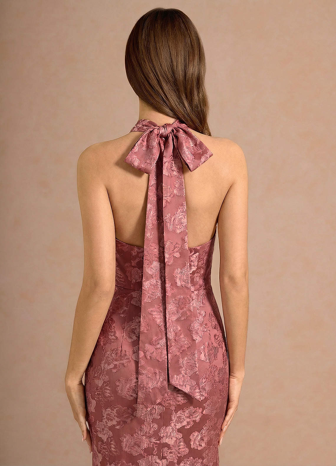 Valerie V-Neck Open-Back Fil Coupé Evening Dress in Vintage Rose