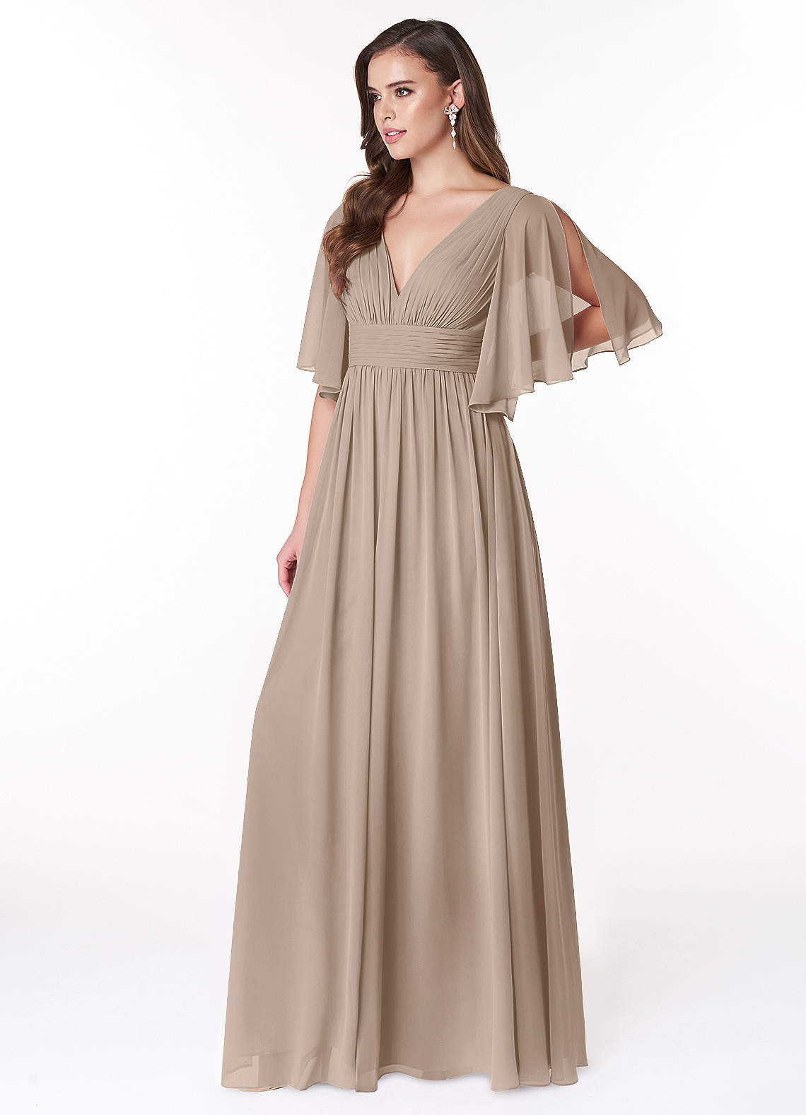 Temeka A-Line V-Neck Chiffon Bridesmaid Dress in Taupe
