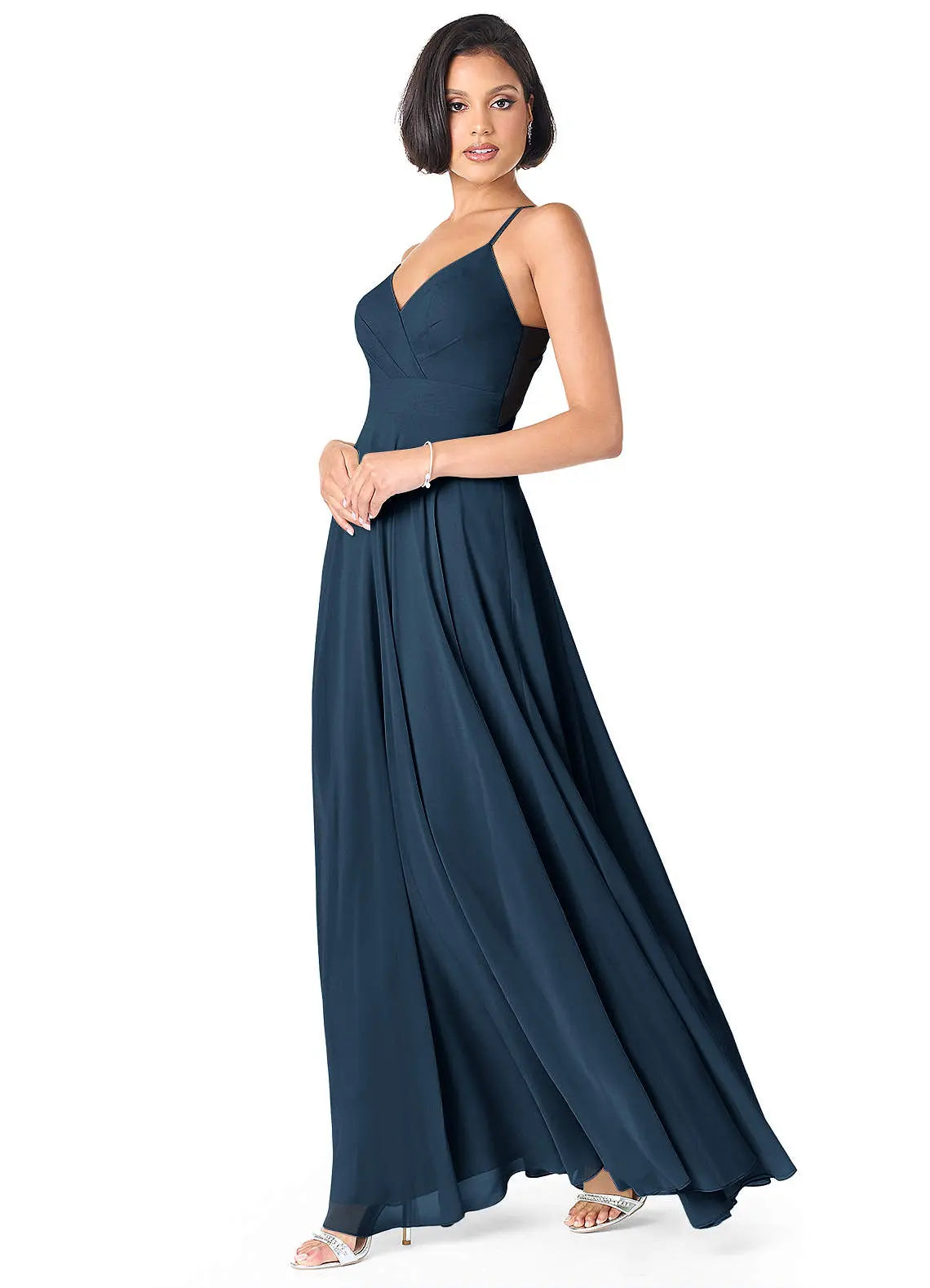 Avelina A-Line V-Neck Chiffon Bridesmaid Dress in Dark Navy