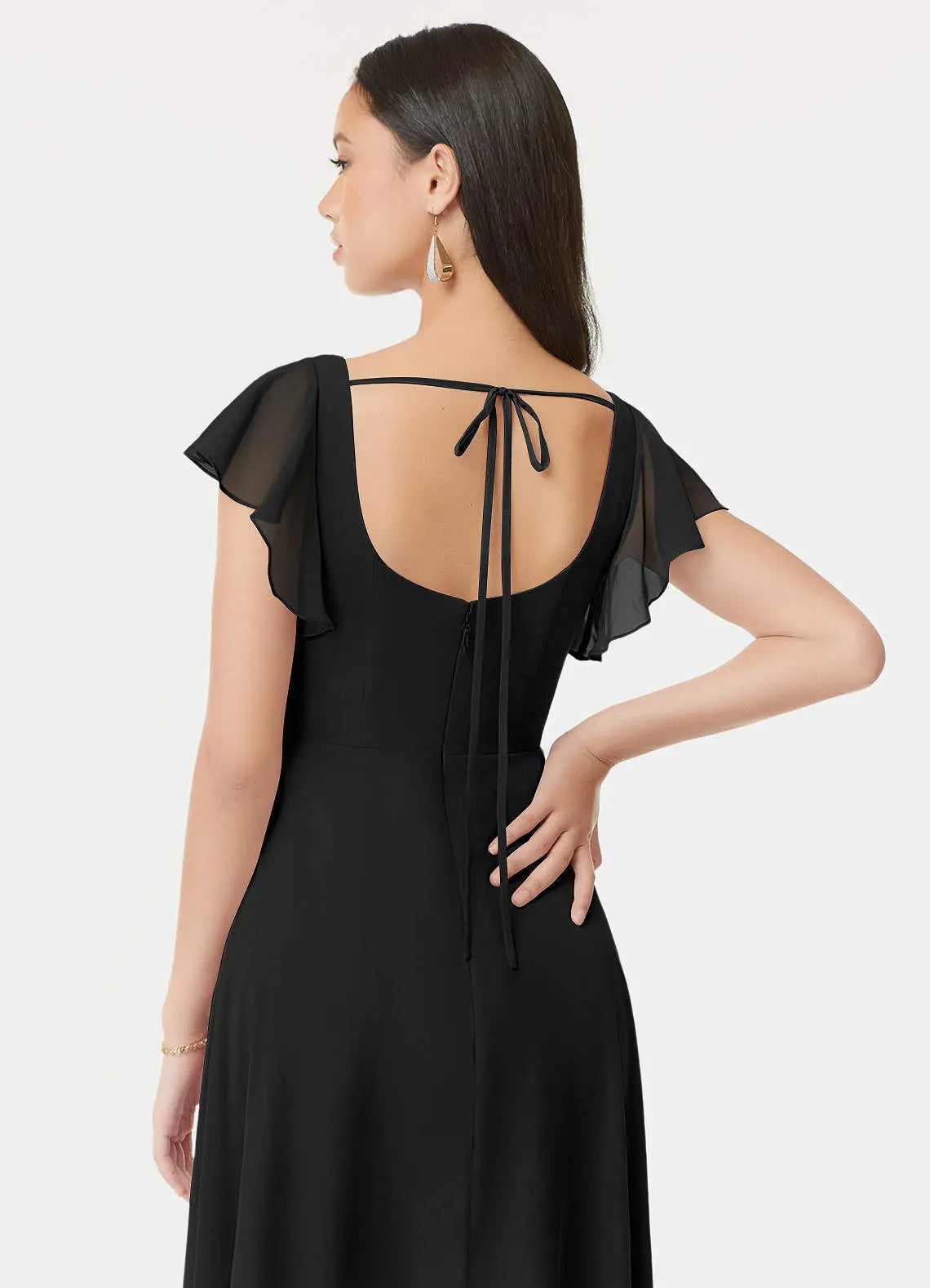 Bondi A-Line Square-Neck Chiffon Bridesmaid Dress in black