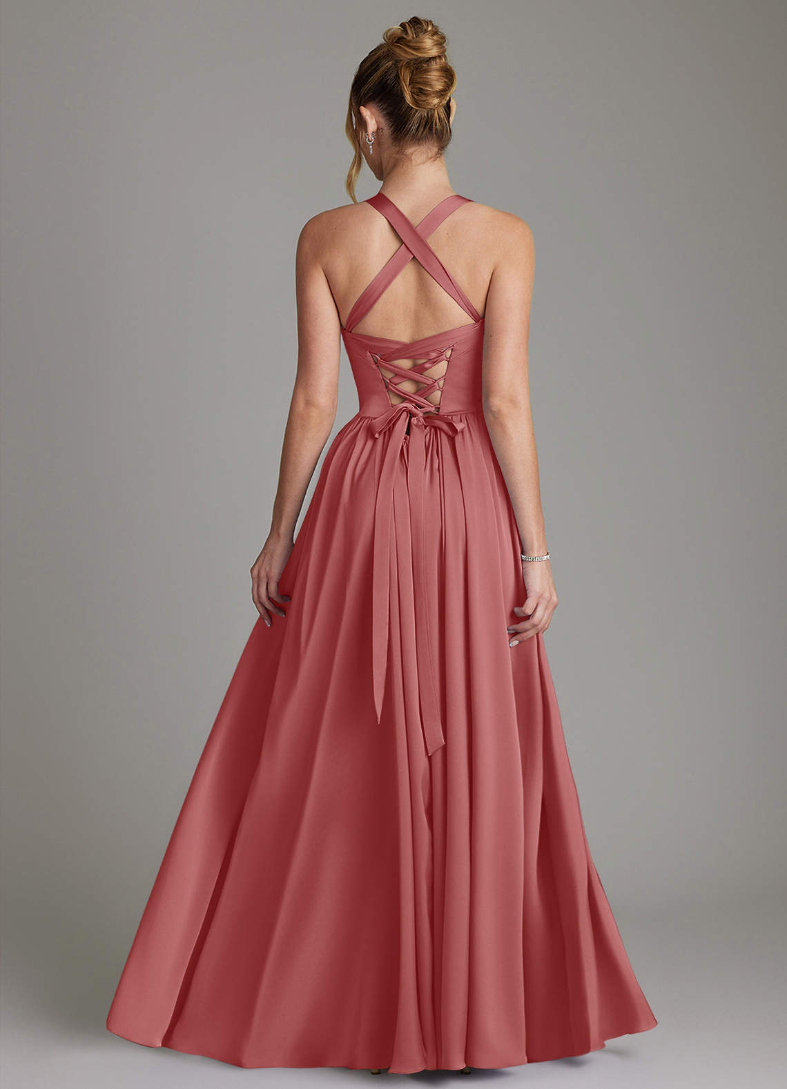 Francis A-Line V-Neck Stretch Satin Bridesmaid Dress in Antique Rose