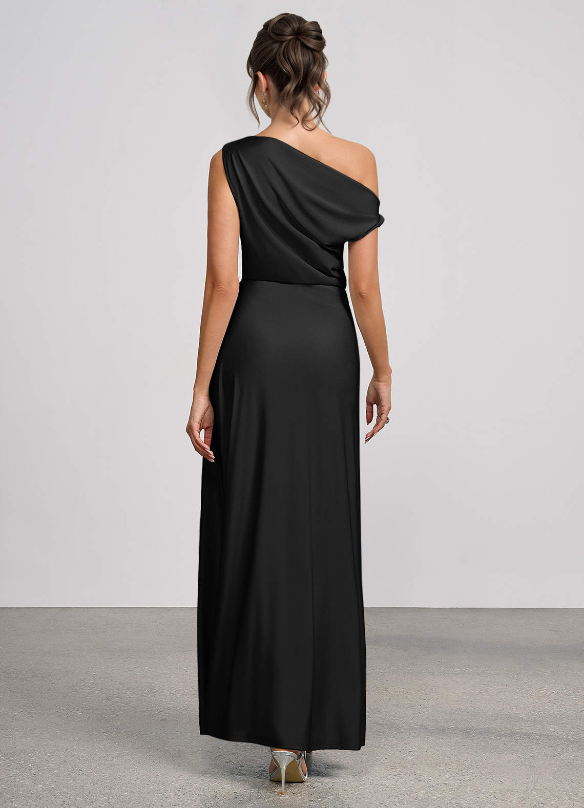 Elowen Mermaid One-Shoulder Glossy Knit Evening Dress in black