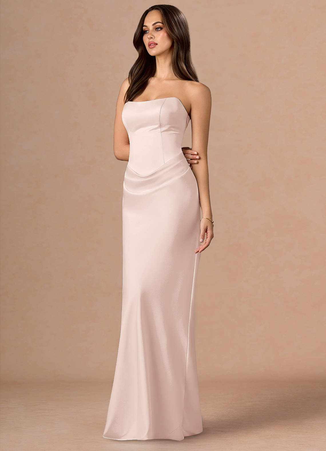 Valencia Scarf Lace-Up Stretch Satin Evening Dress in Dusty Blue