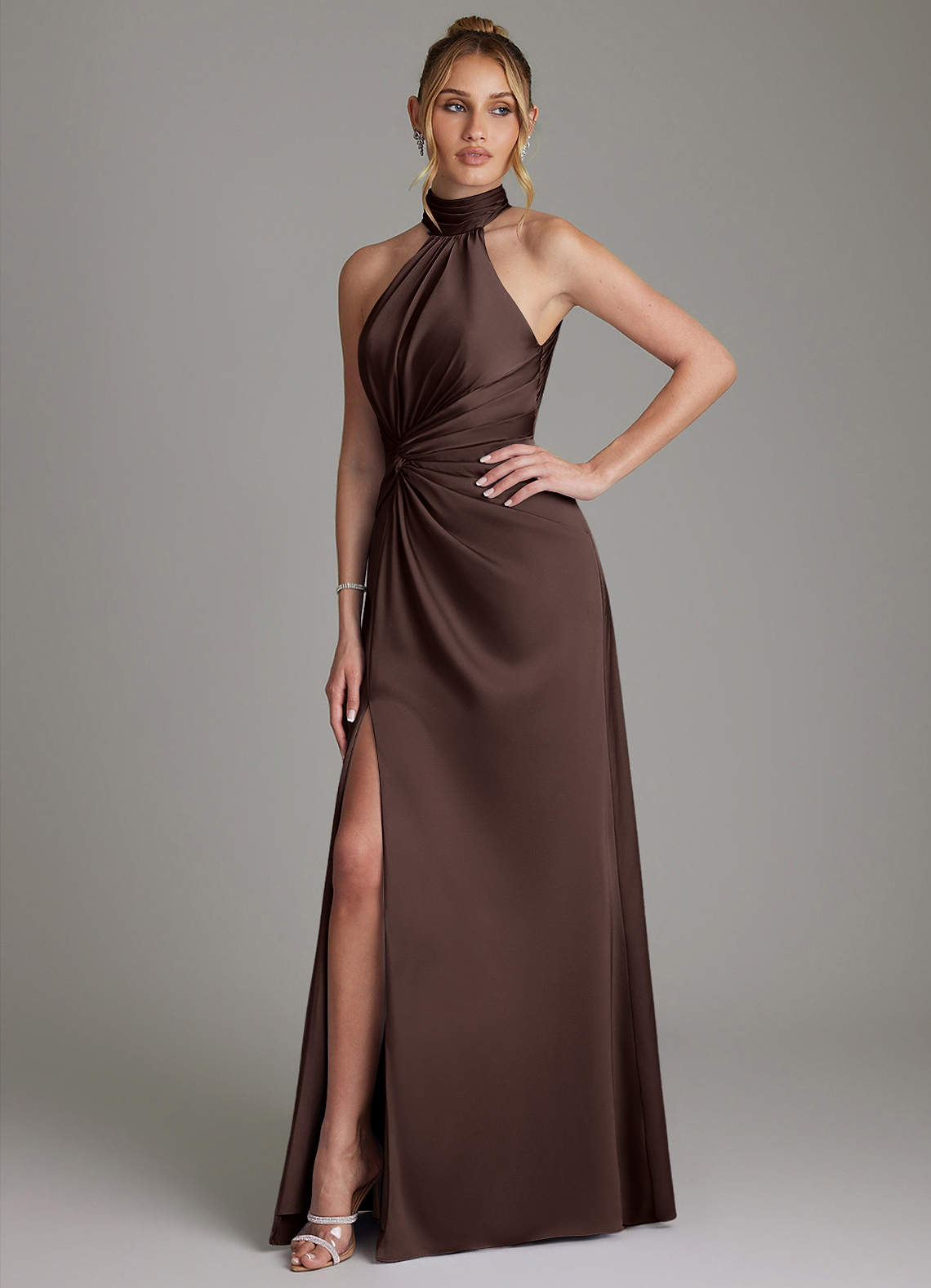 Gracelynn Sheath Halter Stretch Satin Bridesmaid Dress