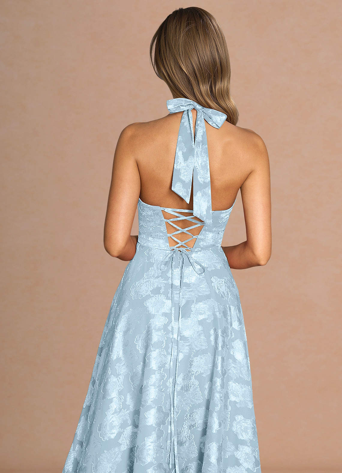 Isabeau A-Line V-Neck Fil Coupé Evening Dress in Powder Blue