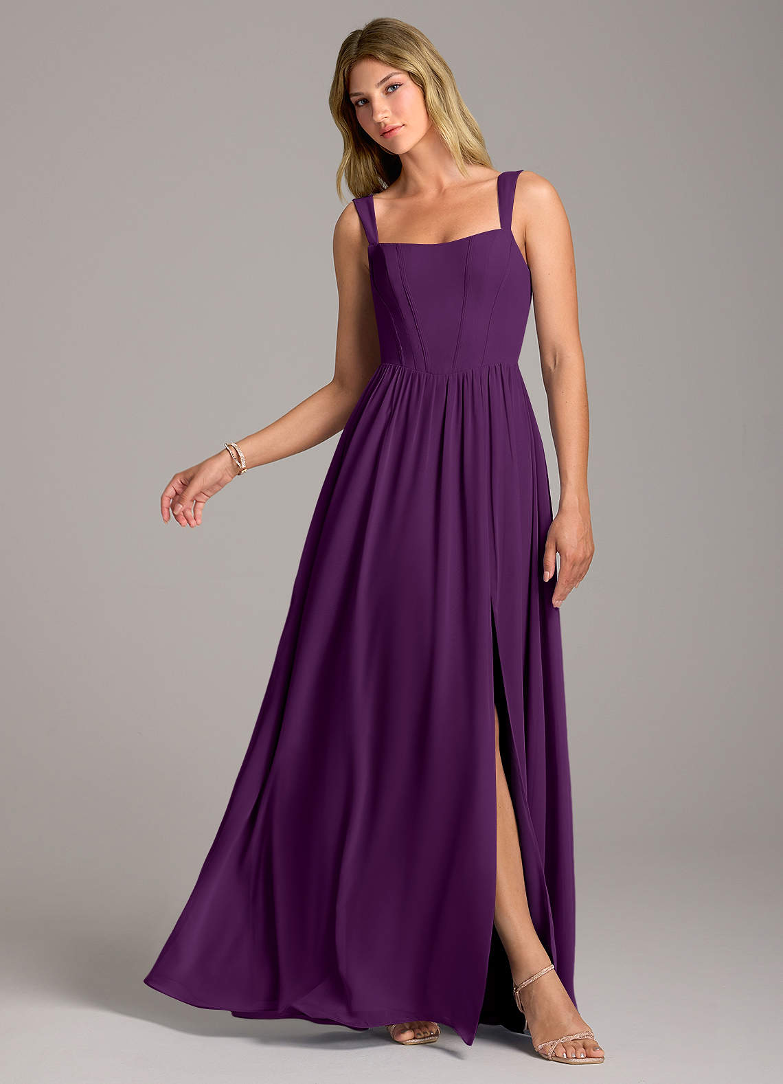 Rosaline A-Line Square-Neck Chiffon Bridesmaid Dress in Grape