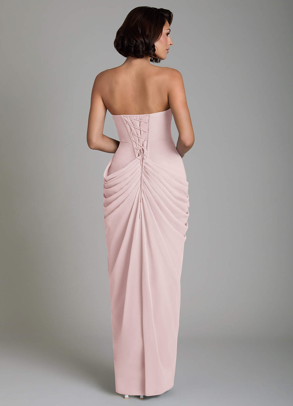 Nyra Sheath Strapless Chiffon Bridesmaid Dress in Blushing Pink