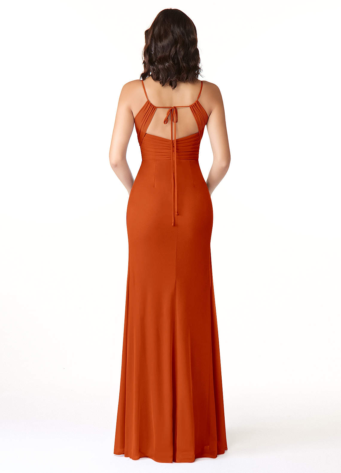 Reneya Mermaid V-Neck Mesh Bridesmaid Dress in Paprika