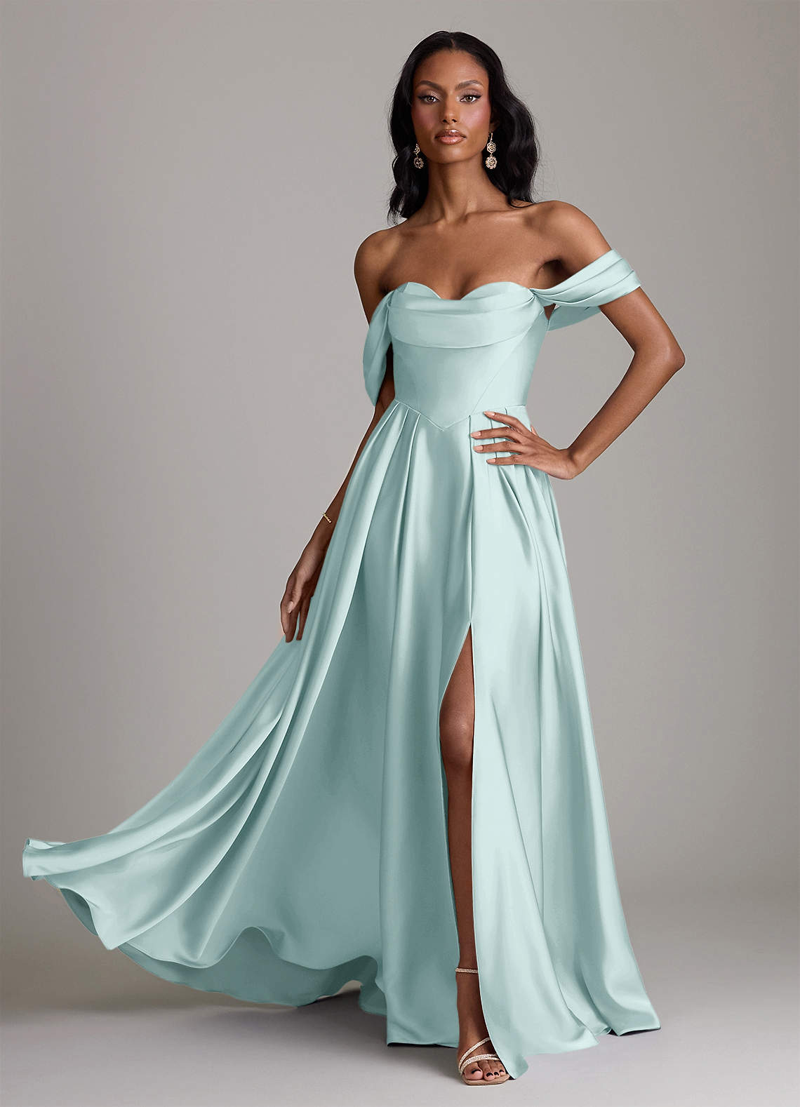 Loisa A-Line Off-the-Shoulder Stretch Satin Bridesmaid Dress