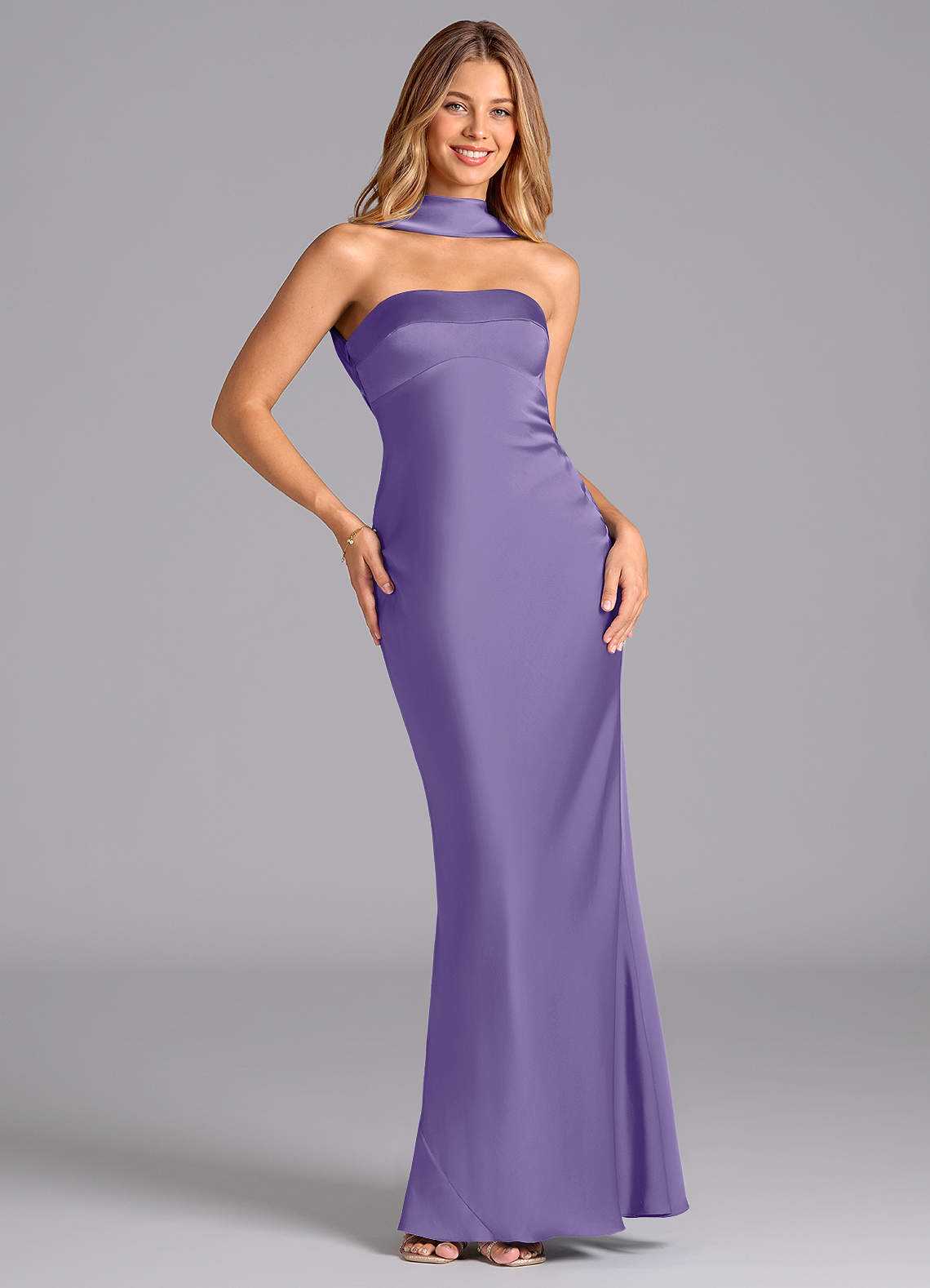 Lusinda Mermaid Strapless Stretch Satin Bridesmaid Dress in Tahiti