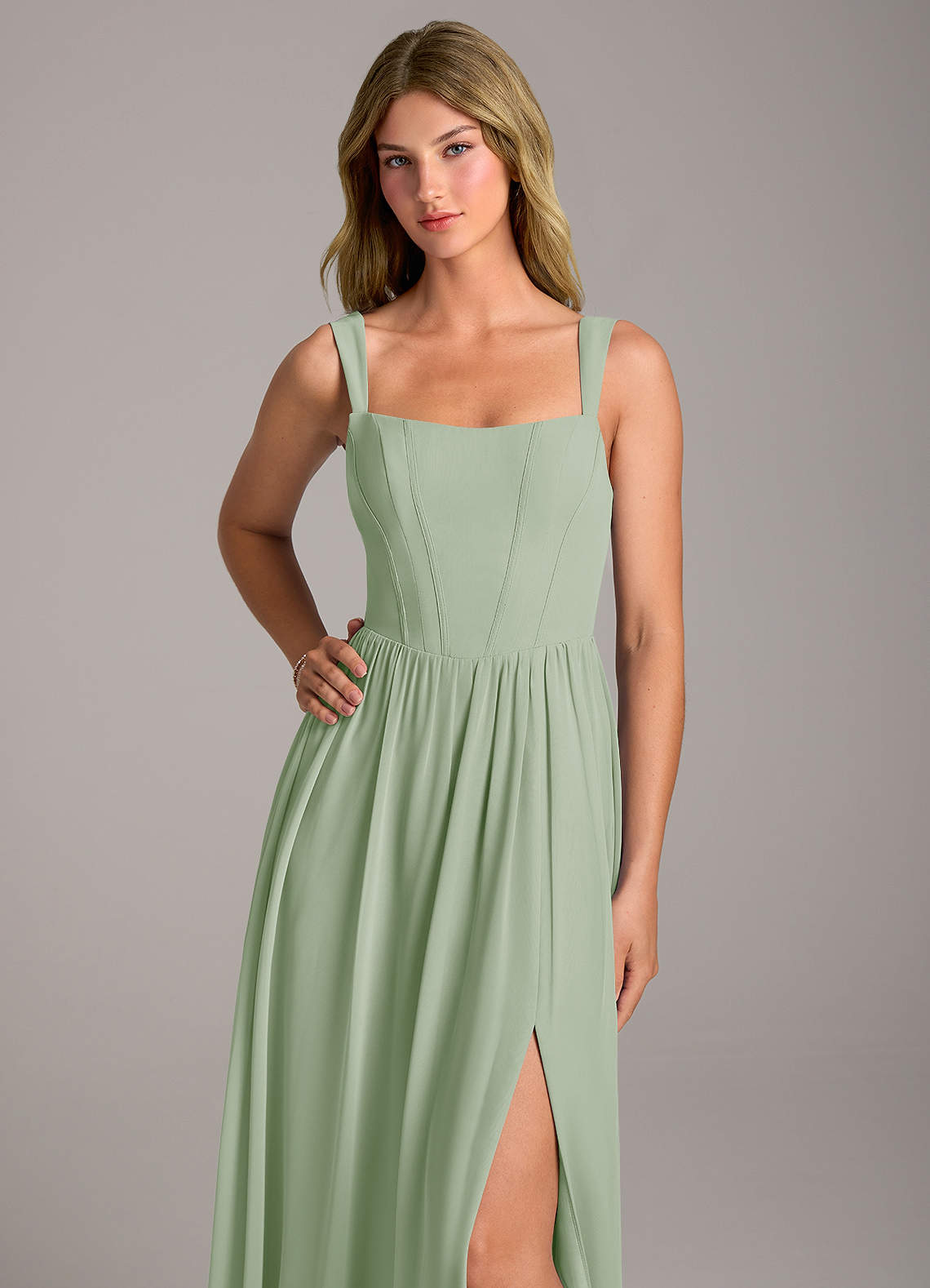 Rosaline A-Line Square-Neck Chiffon Bridesmaid Dress in Dusty Sage