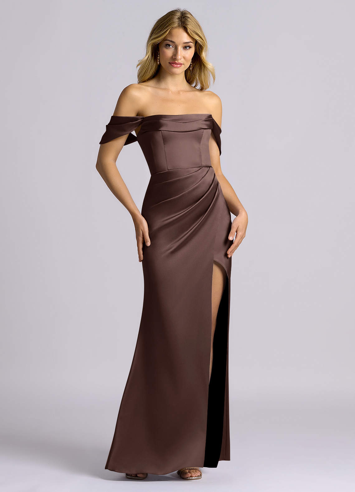 Auden Sheath Off-the-Shoulder Stretch Satin Bridesmaid Dress