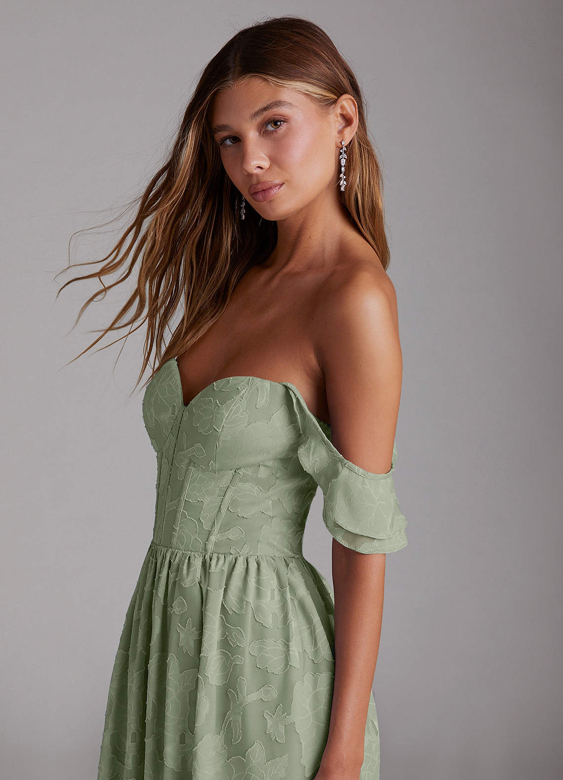 Denisse A-Line Sweetheart Floral Burnout Wedding Guest Dress in Pistachio