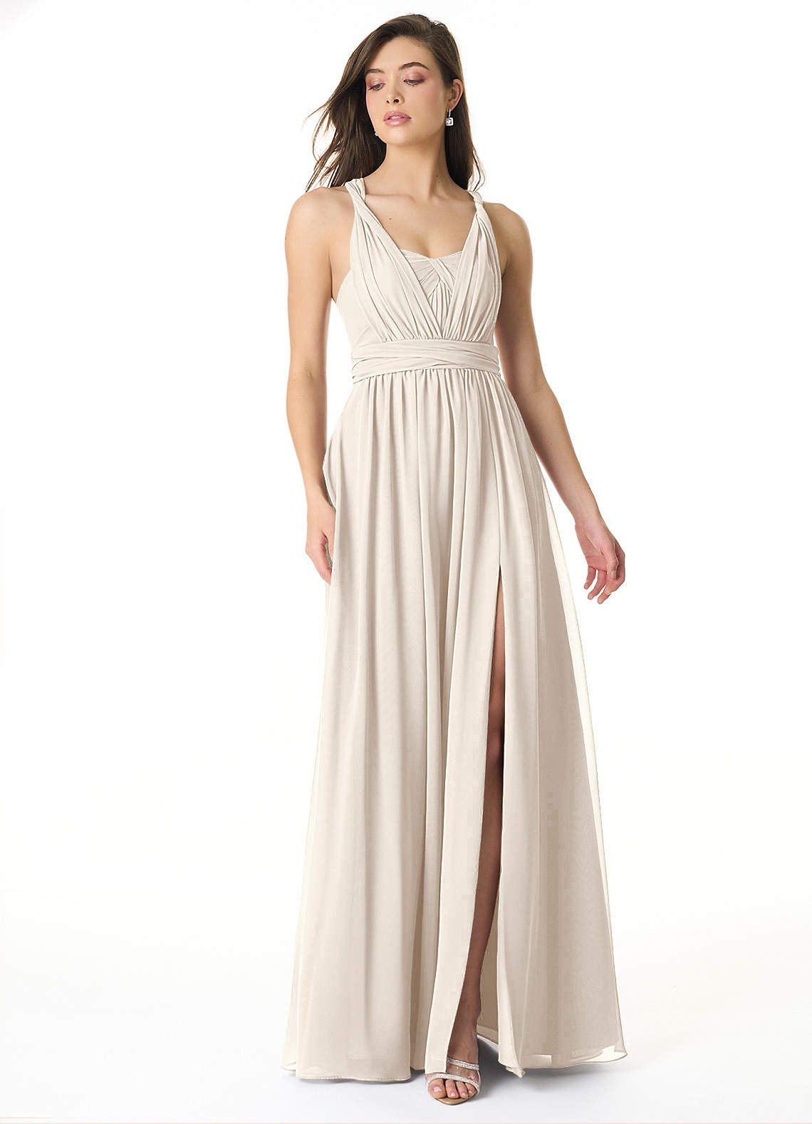 Olani A-Line V-Neck Chiffon Bridesmaid Dress in White Alabaster