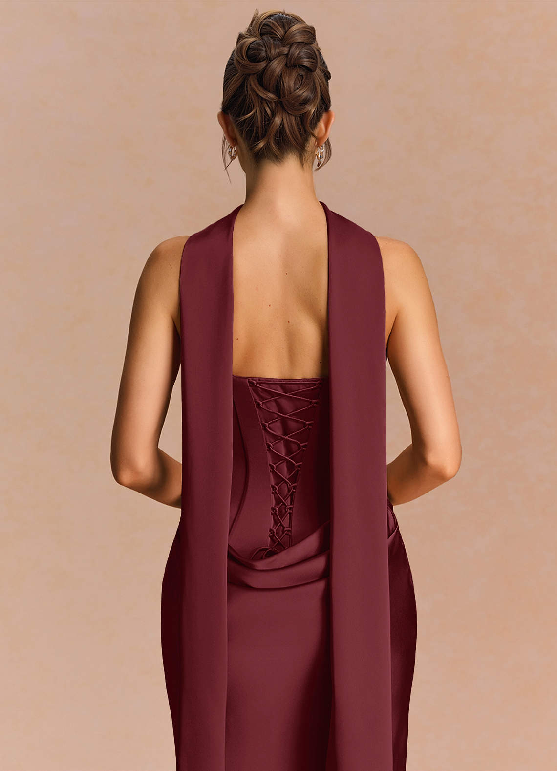 Euphemia Mermaid Strapless Stretch Satin Evening Dress in Wine