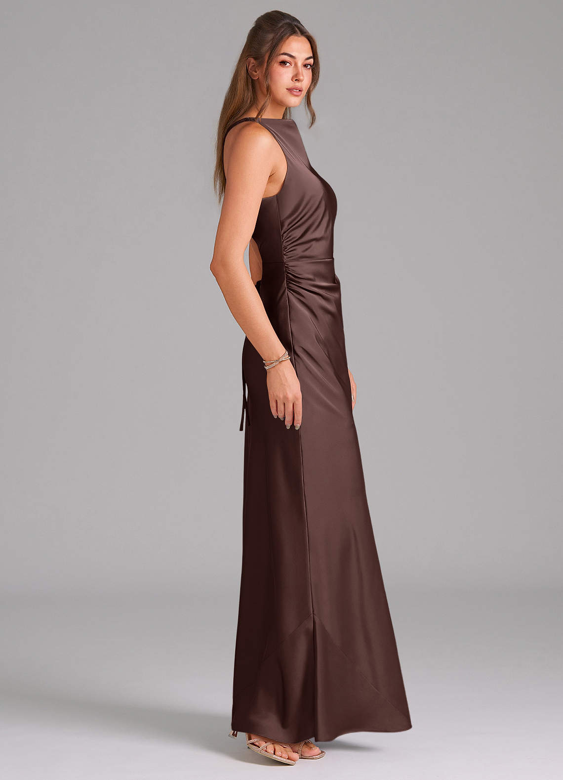 Evadne Sheath Scoop-Neck Stretch Satin Bridesmaid Dress