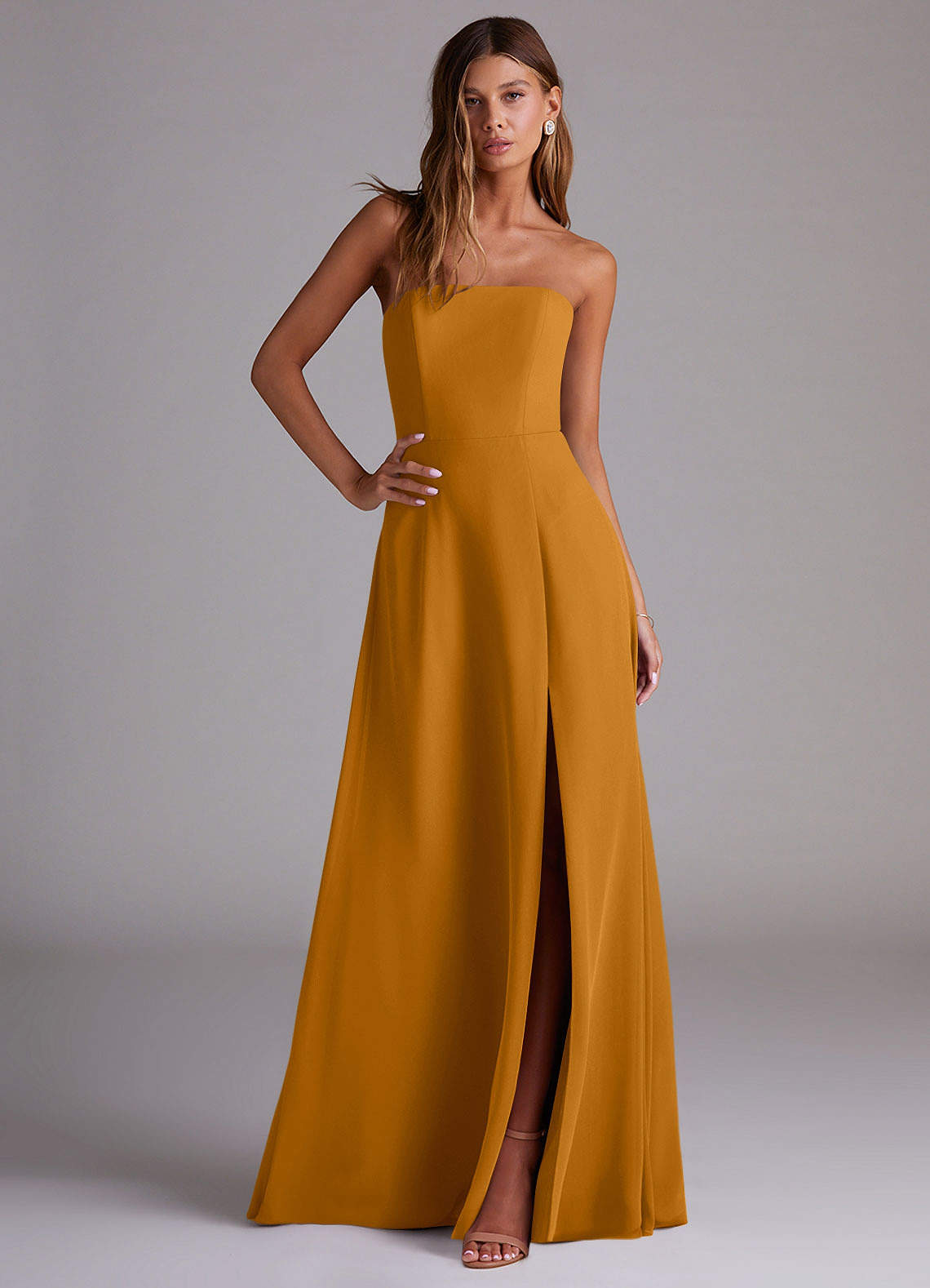 Wren A-Line Straight-Neck Chiffon Bridesmaid Dress in butterscotch