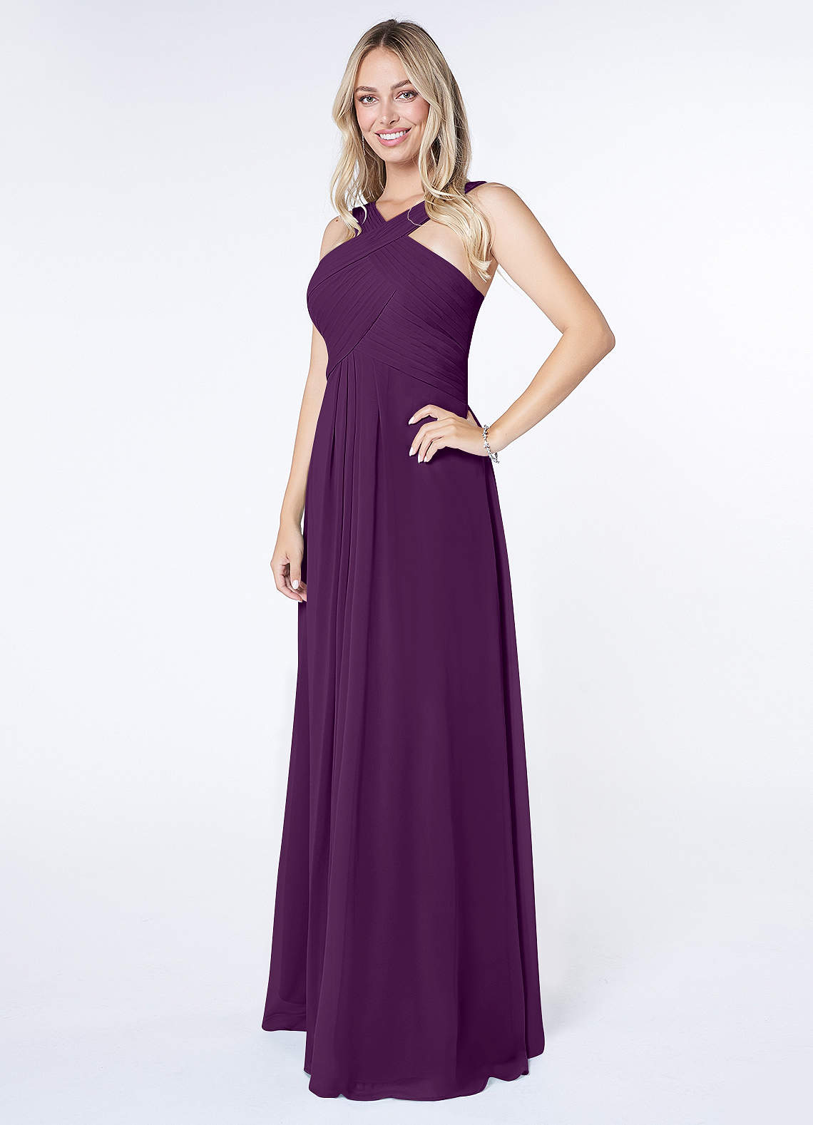 Kaleigh A-Line Halter Chiffon Bridesmaid Dress in Grape