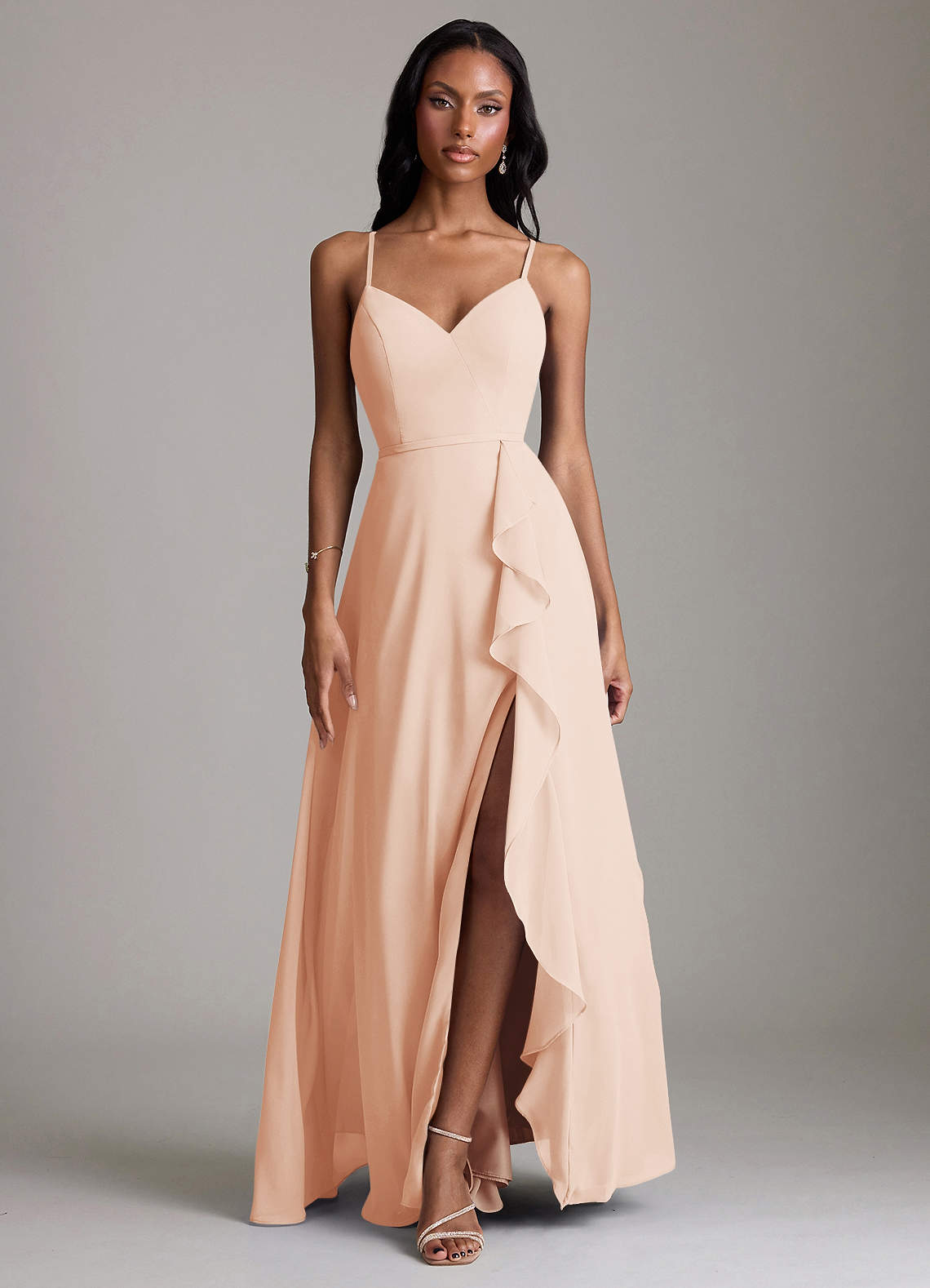 Naeem A-Line V-Neck Chiffon Bridesmaid Dress in English Rose
